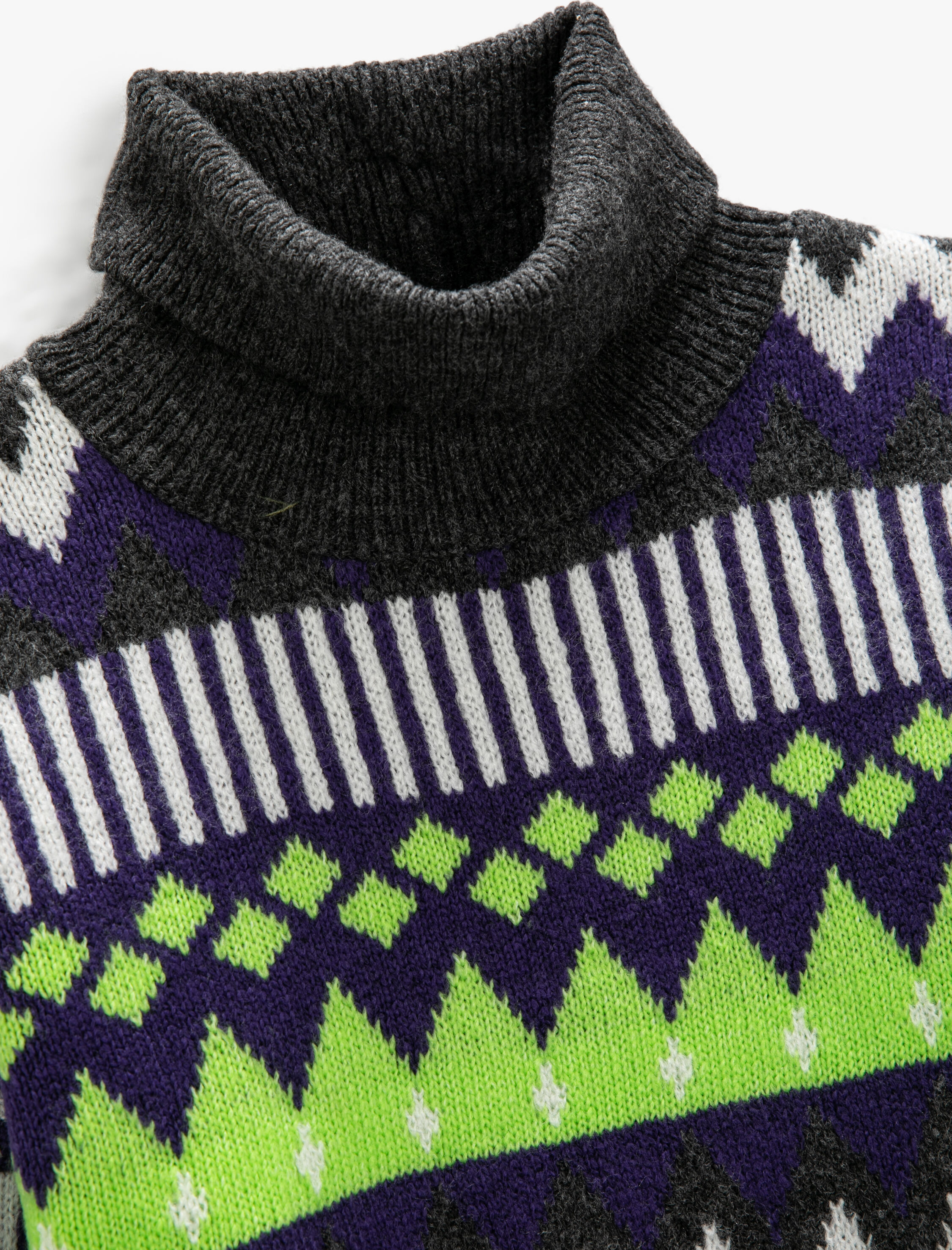  Kız Çocuk Balıkçı Yaka Triko Kazak Geometrik desenli Uzun Kollu