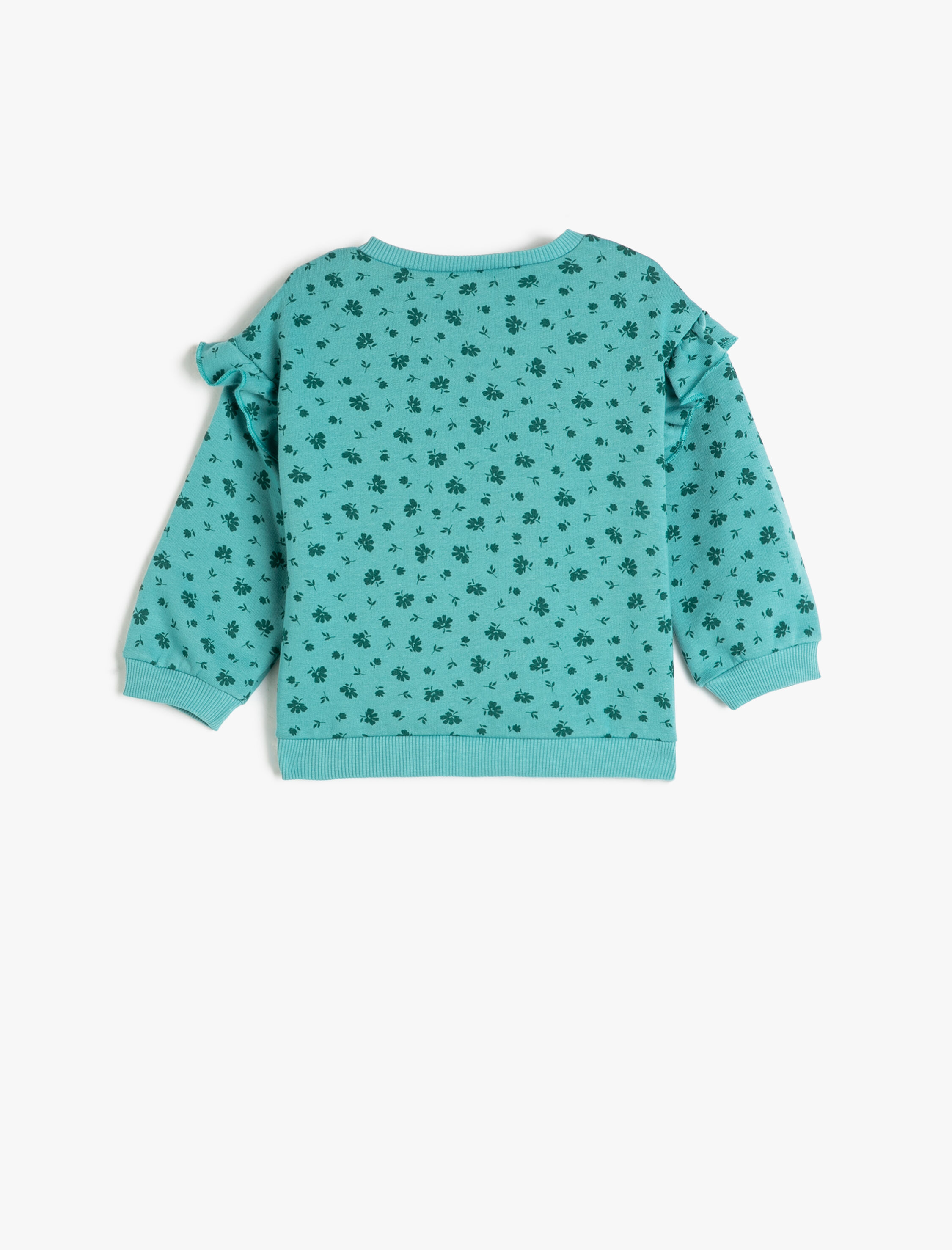  Kız Bebek Sweat Fırfırlı Çiçekli Uzun Kollu Bisiklet Yaka Pamuklu