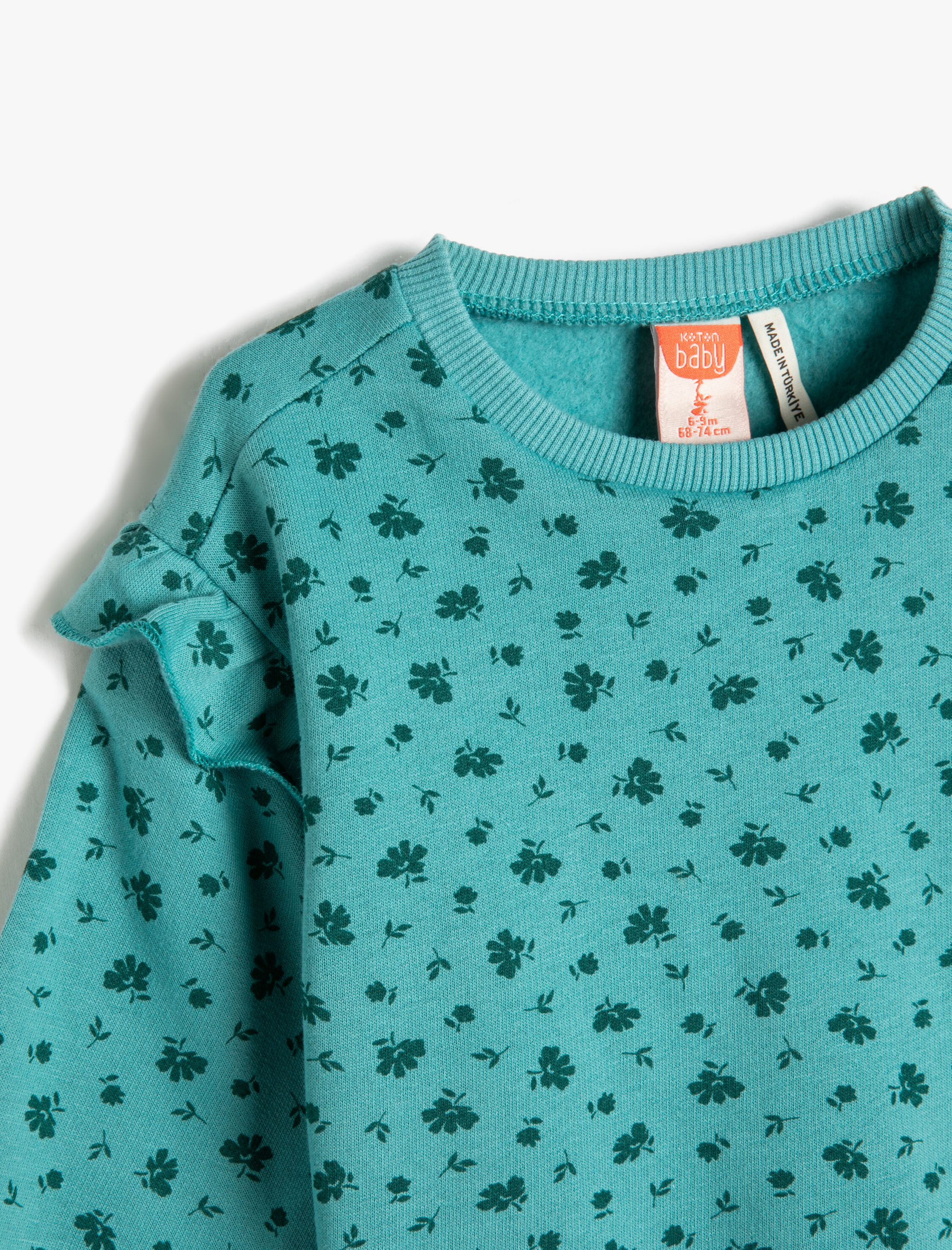  Kız Bebek Sweat Fırfırlı Çiçekli Uzun Kollu Bisiklet Yaka Pamuklu