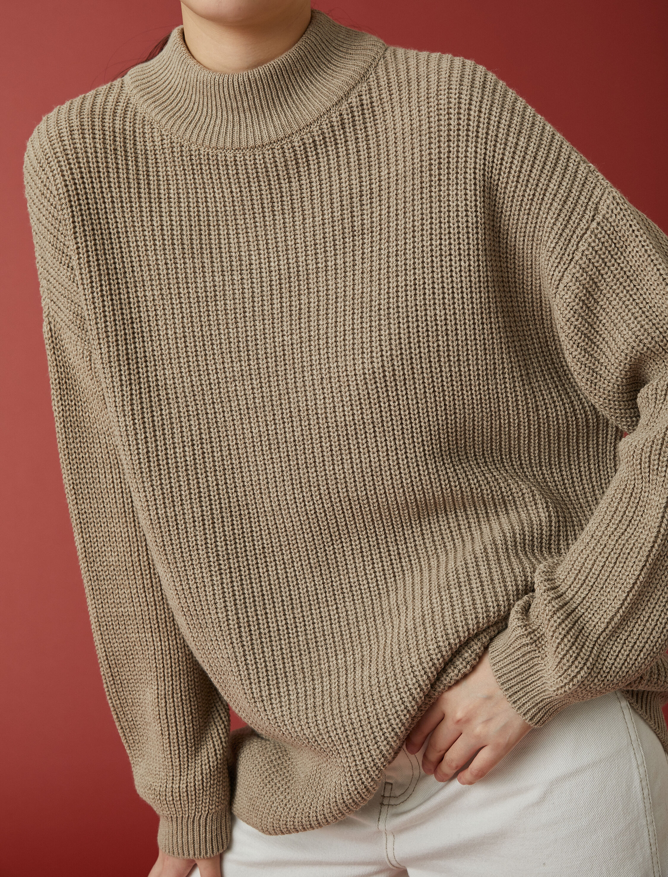   Dik Yaka Oversize Triko Kazak Kaşmir Dokulu