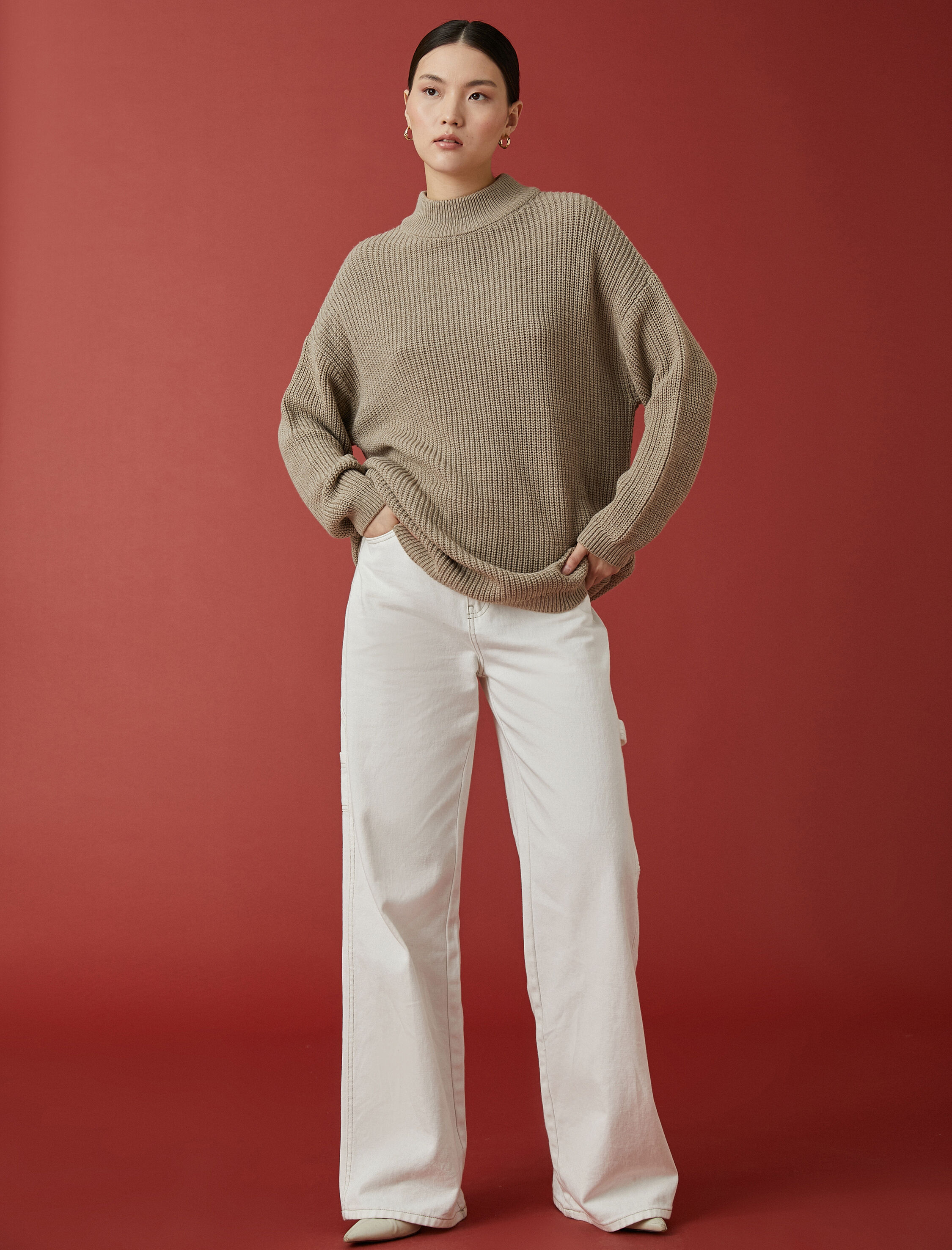   Dik Yaka Oversize Triko Kazak Kaşmir Dokulu