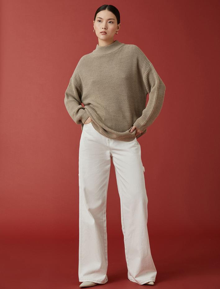  Dik Yaka Oversize Triko Kazak Kaşmir Dokulu