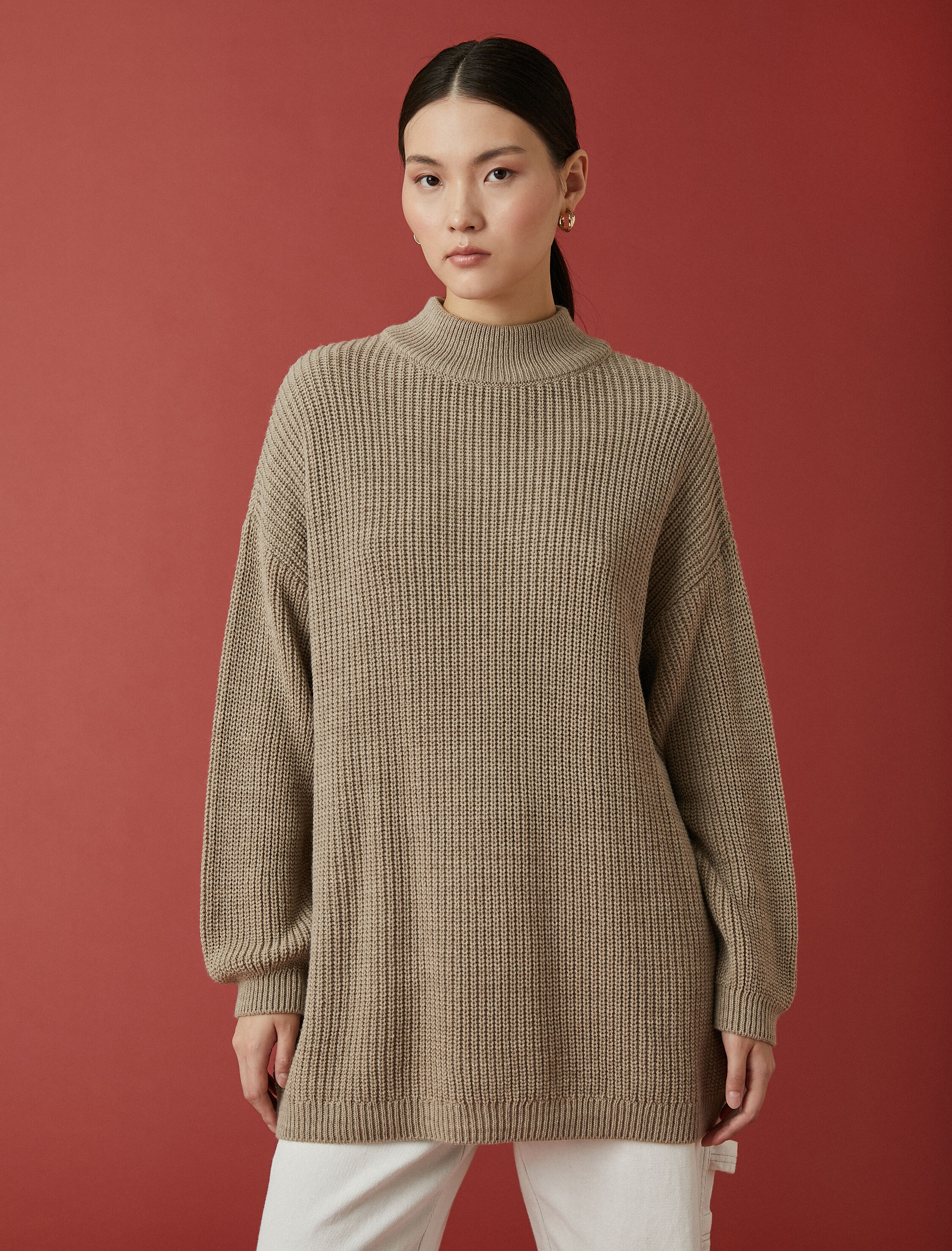   Dik Yaka Oversize Triko Kazak Kaşmir Dokulu