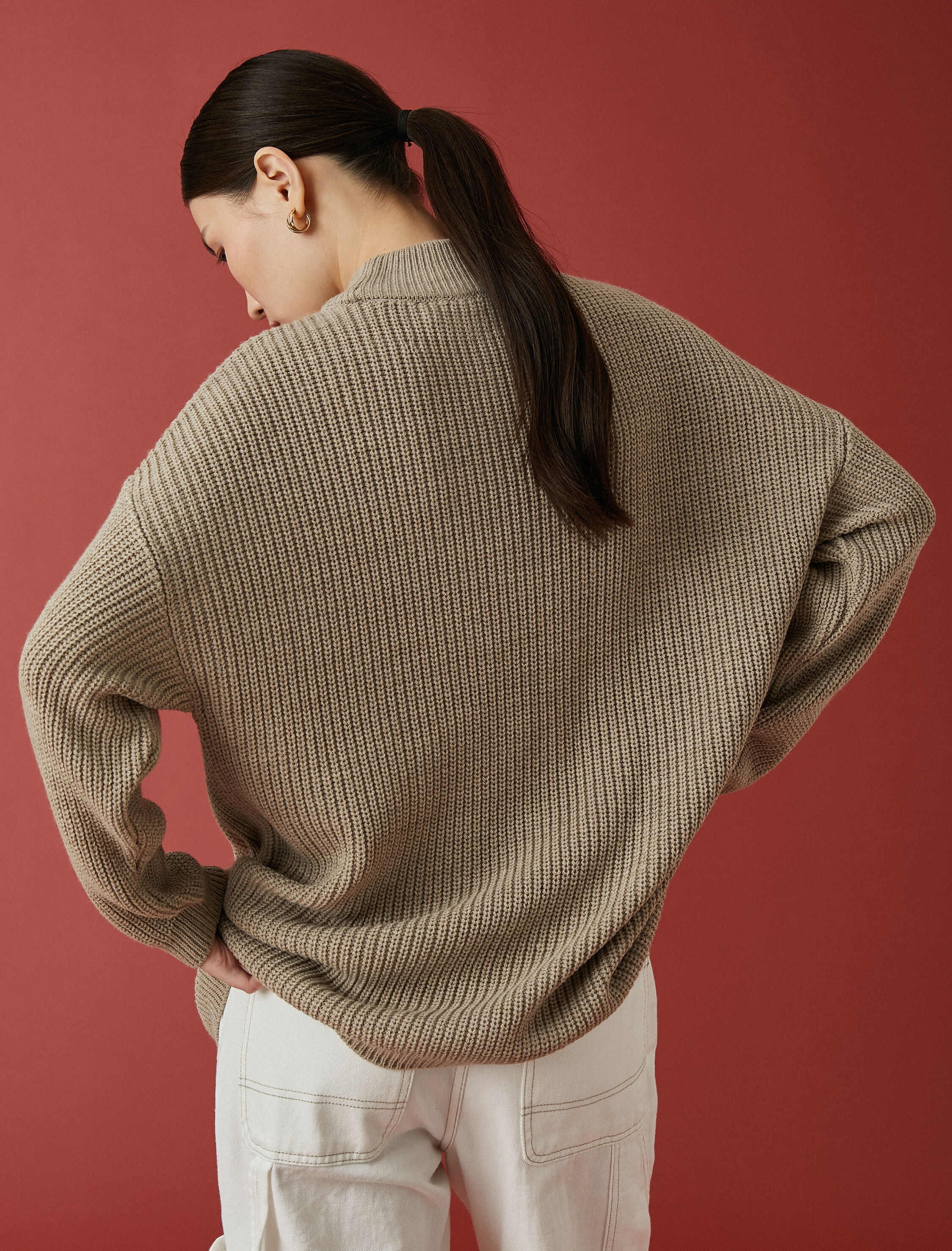   Dik Yaka Oversize Triko Kazak Kaşmir Dokulu