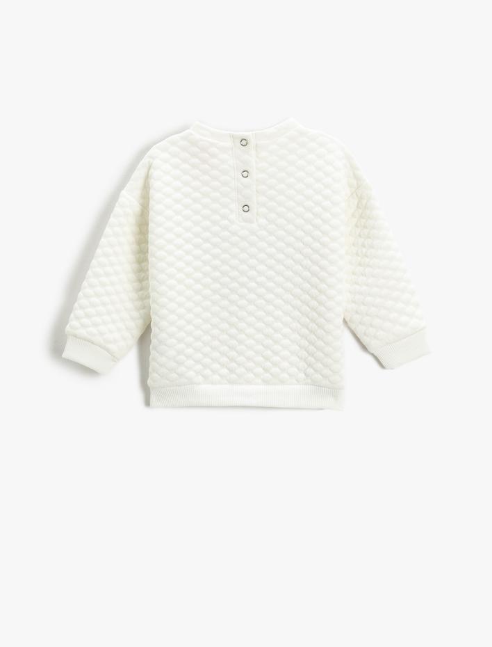 Kız Bebek Kapitone Sweatshirt Yumuşak Dokulu Peluş Yıldız Aplike Detaylı Bisiklet Yaka