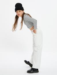Bol Paça Kot Pantolon Önde Cep Detaylı Pamuklu - Crop Wide Leg Jean