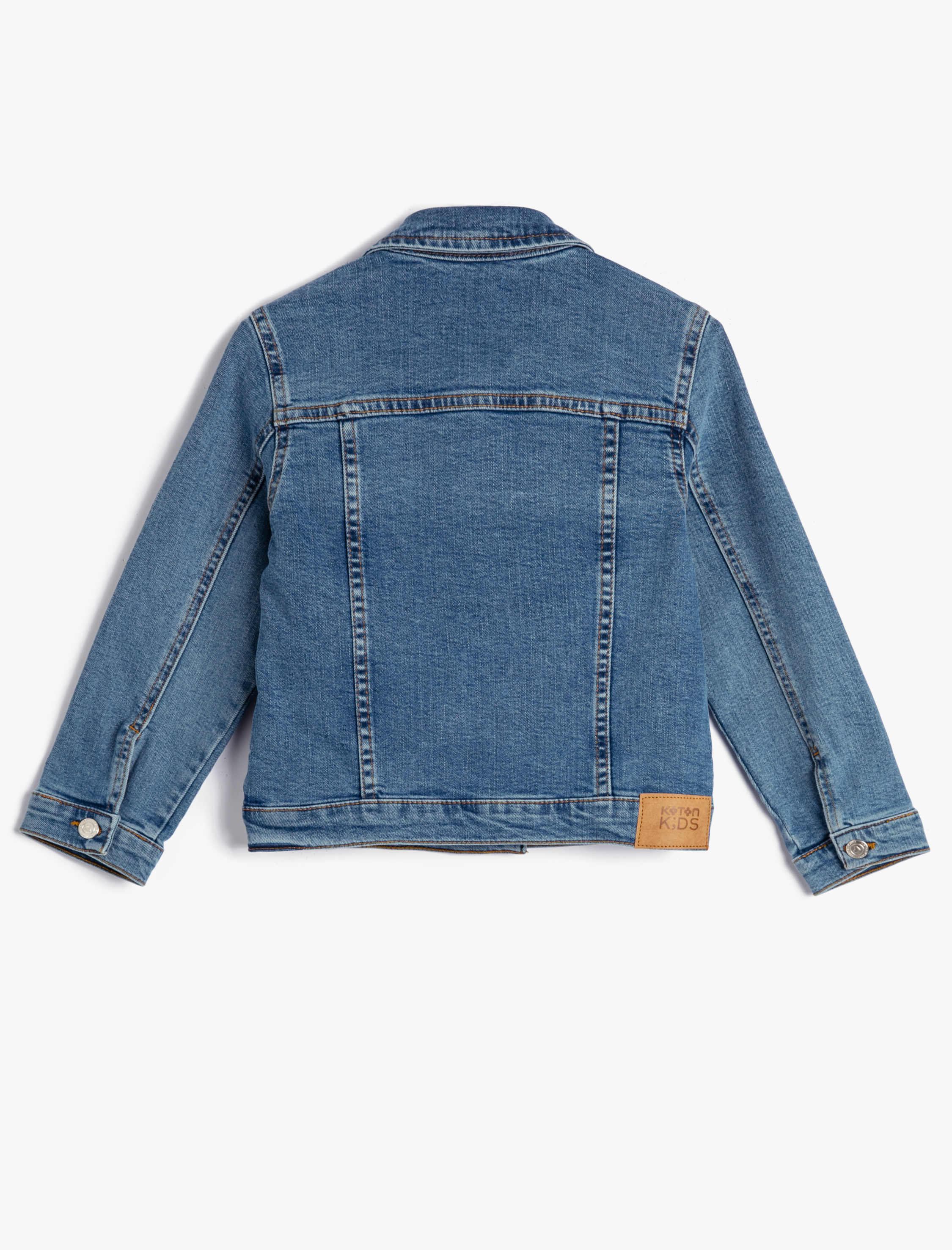  Kız Çocuk Kot Ceket Kapaklı Cep Detaylı Pamuklu Uzun Kollu