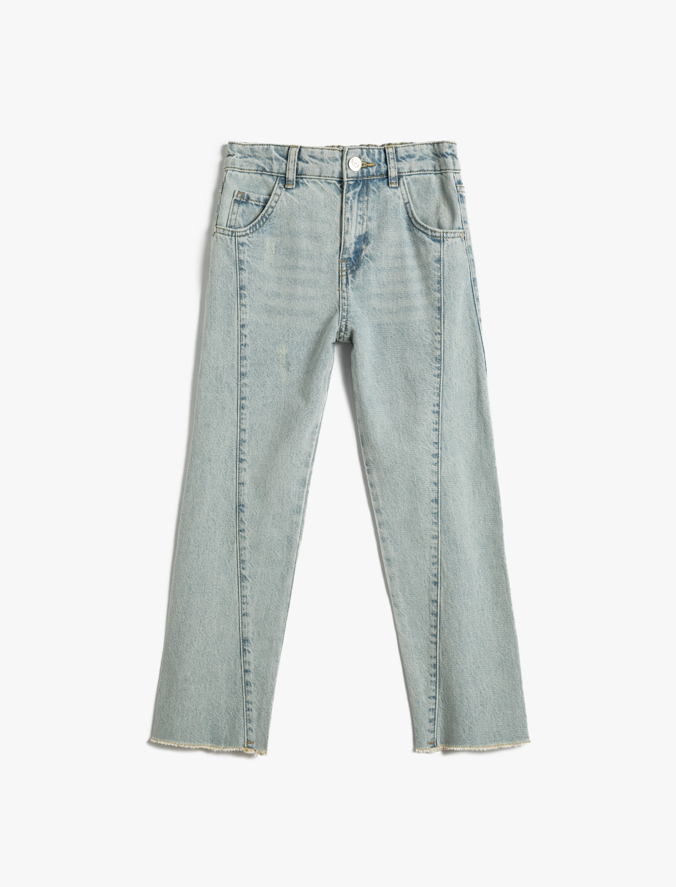  Kız Çocuk Kot Pantolon Pamuklu Bol Paça Rahat Kesim - Loose Jean