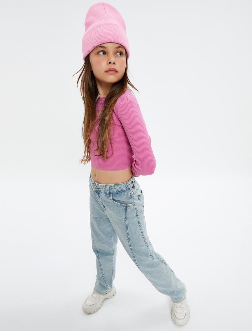  Kız Çocuk Kot Pantolon Pamuklu Bol Paça Rahat Kesim - Loose Jean
