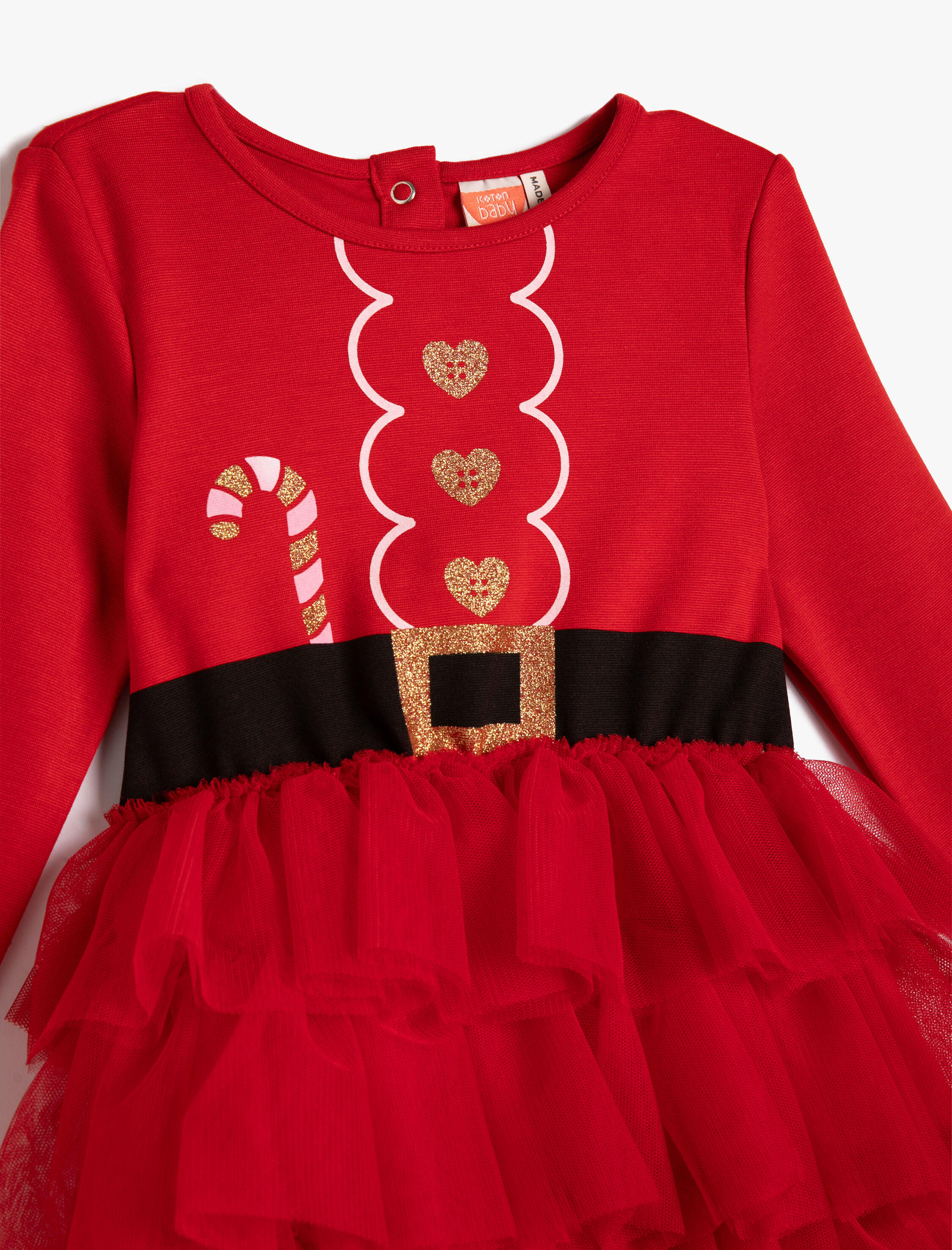  Kız Bebek Tütü Elbise Katlı Yılbaşı Temalı Uzun Kollu Bisiklet Yaka