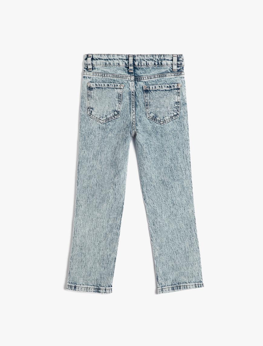  Kız Çocuk Kot Pantolon Pul Detaylı Pamuklu - Regular Jean