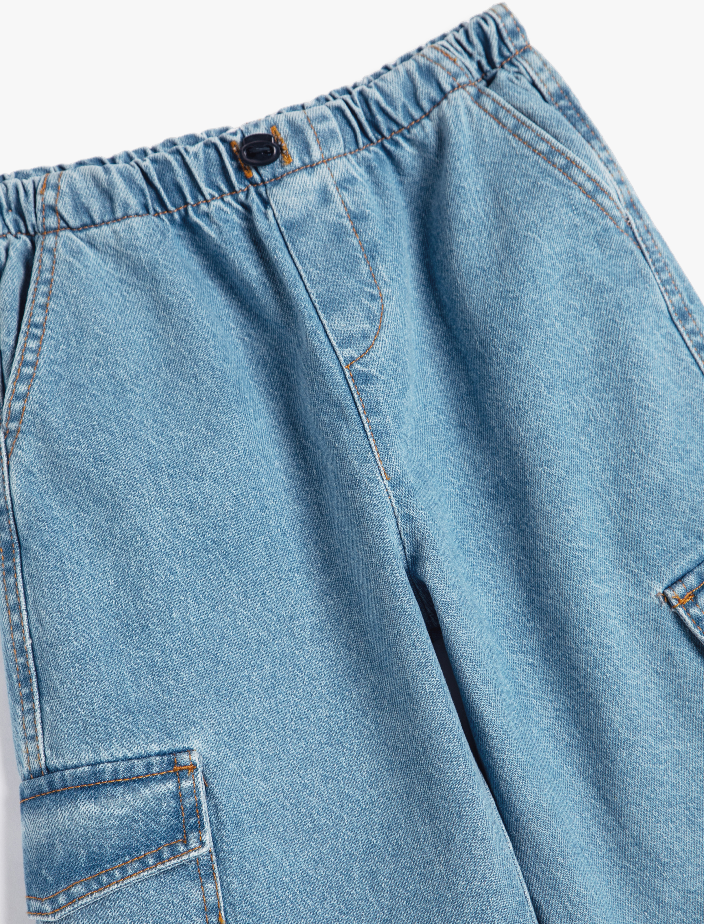  Kız Çocuk Paraşüt Kot Pantolon Cepli Beli Ayarlanabilir Lastikli Pamuklu - Parachute Jean