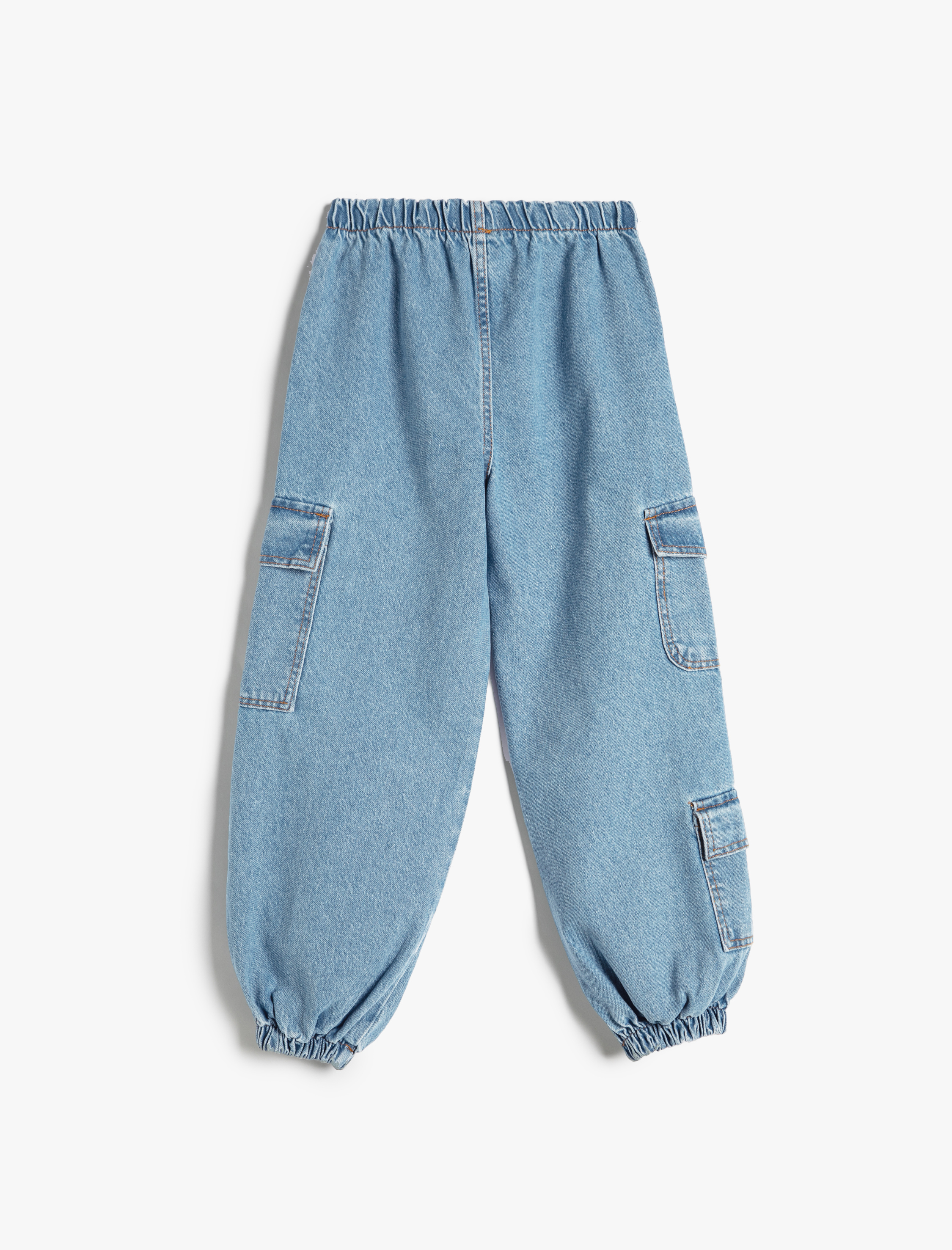  Kız Çocuk Paraşüt Kot Pantolon Cepli Beli Ayarlanabilir Lastikli Pamuklu - Parachute Jean