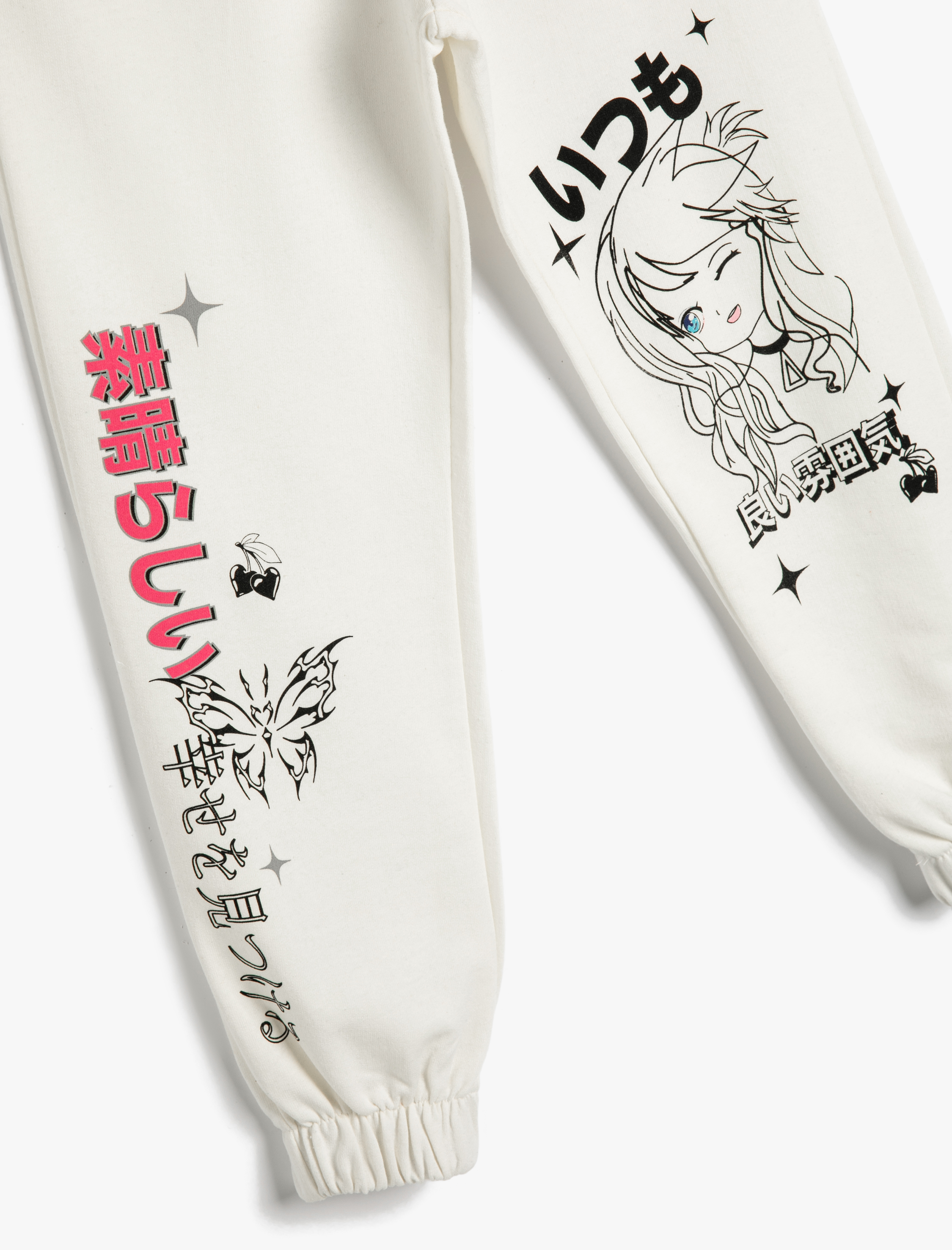  Kız Çocuk Jogger Eşofman Altı Japon Baskılı Cepli Beli Lastikli Pamuklu Şardonlu