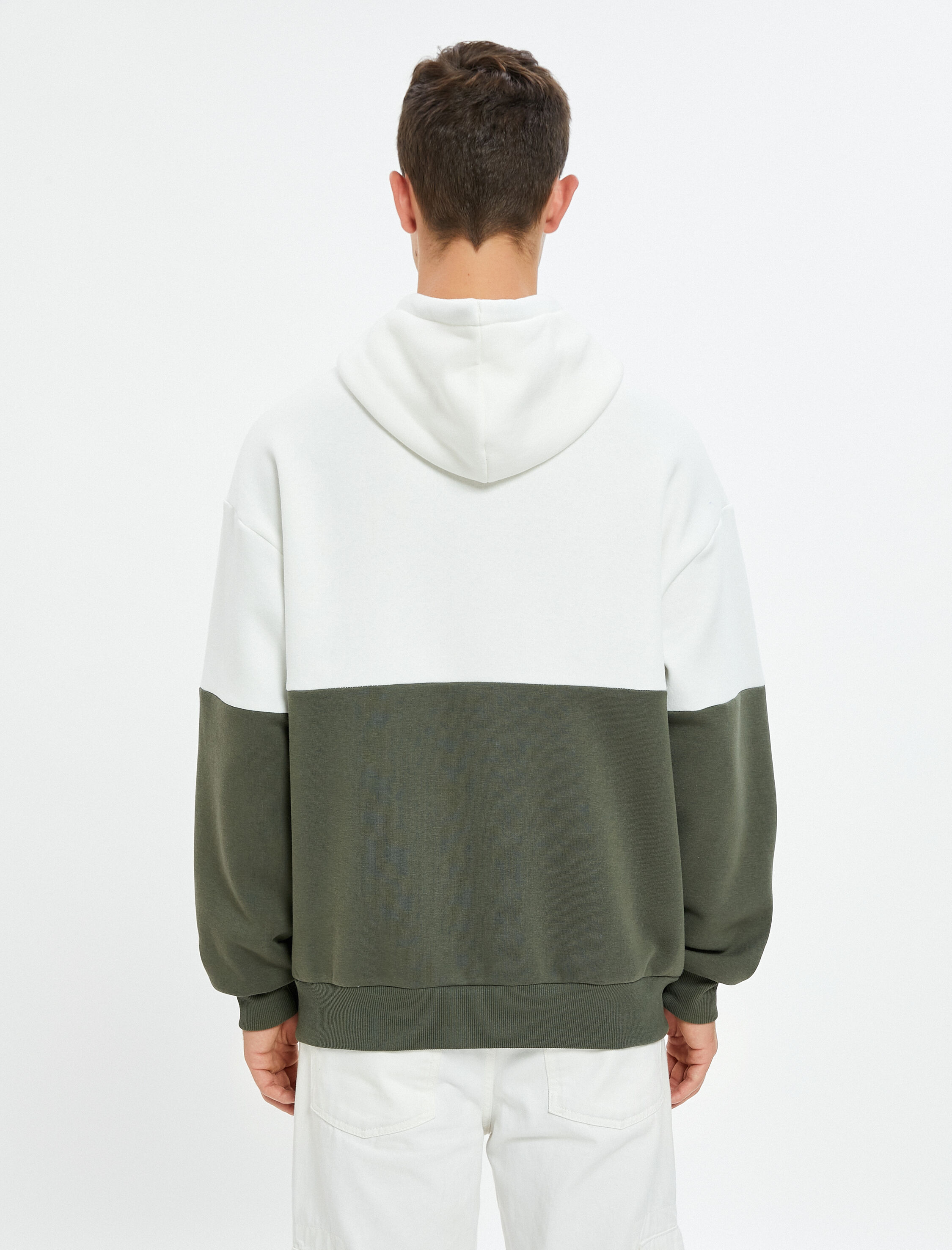 Kapşonlu Sweat Kanguru Cepli Renk Bloklu Şardonlu