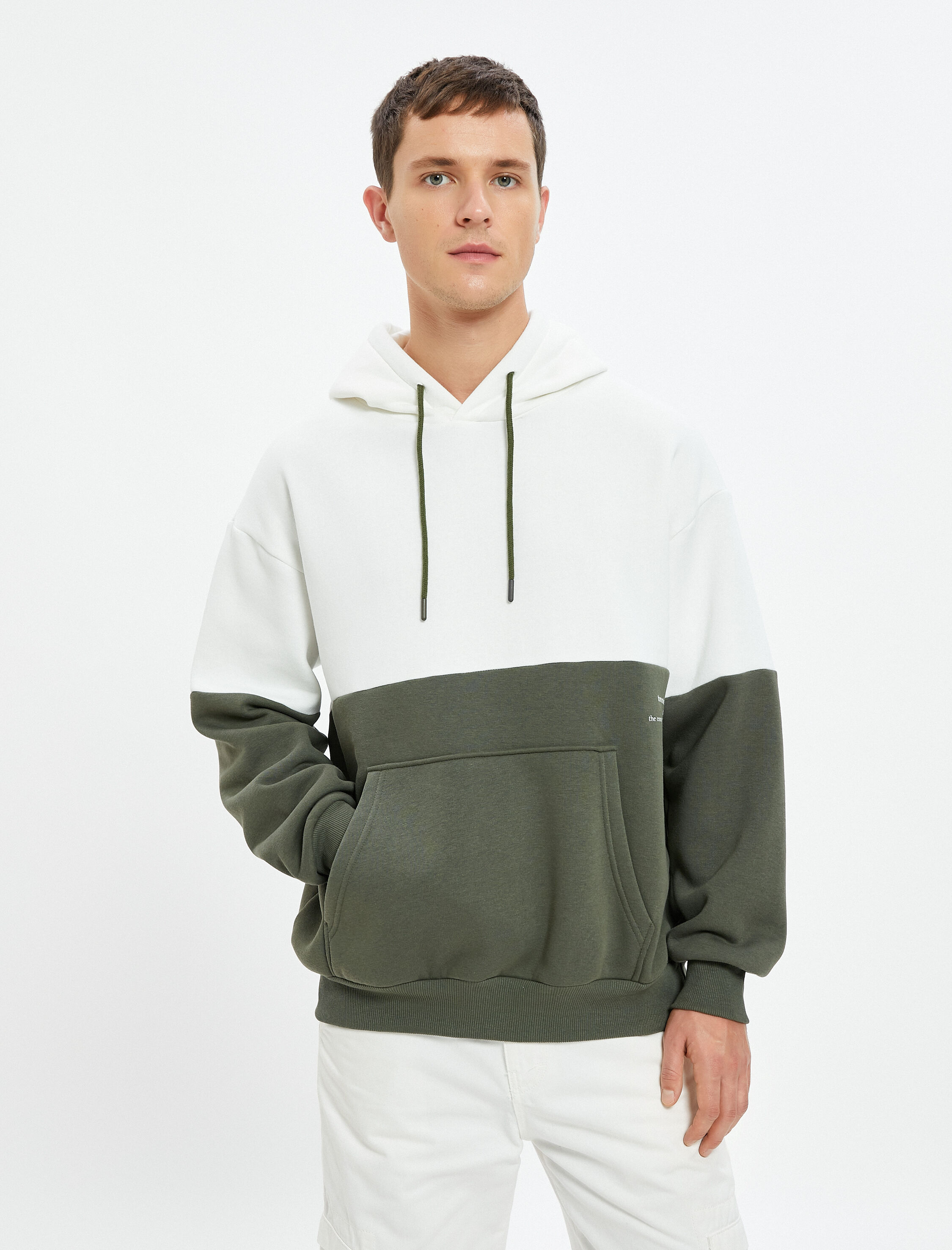 Kapşonlu Sweat Kanguru Cepli Renk Bloklu Şardonlu