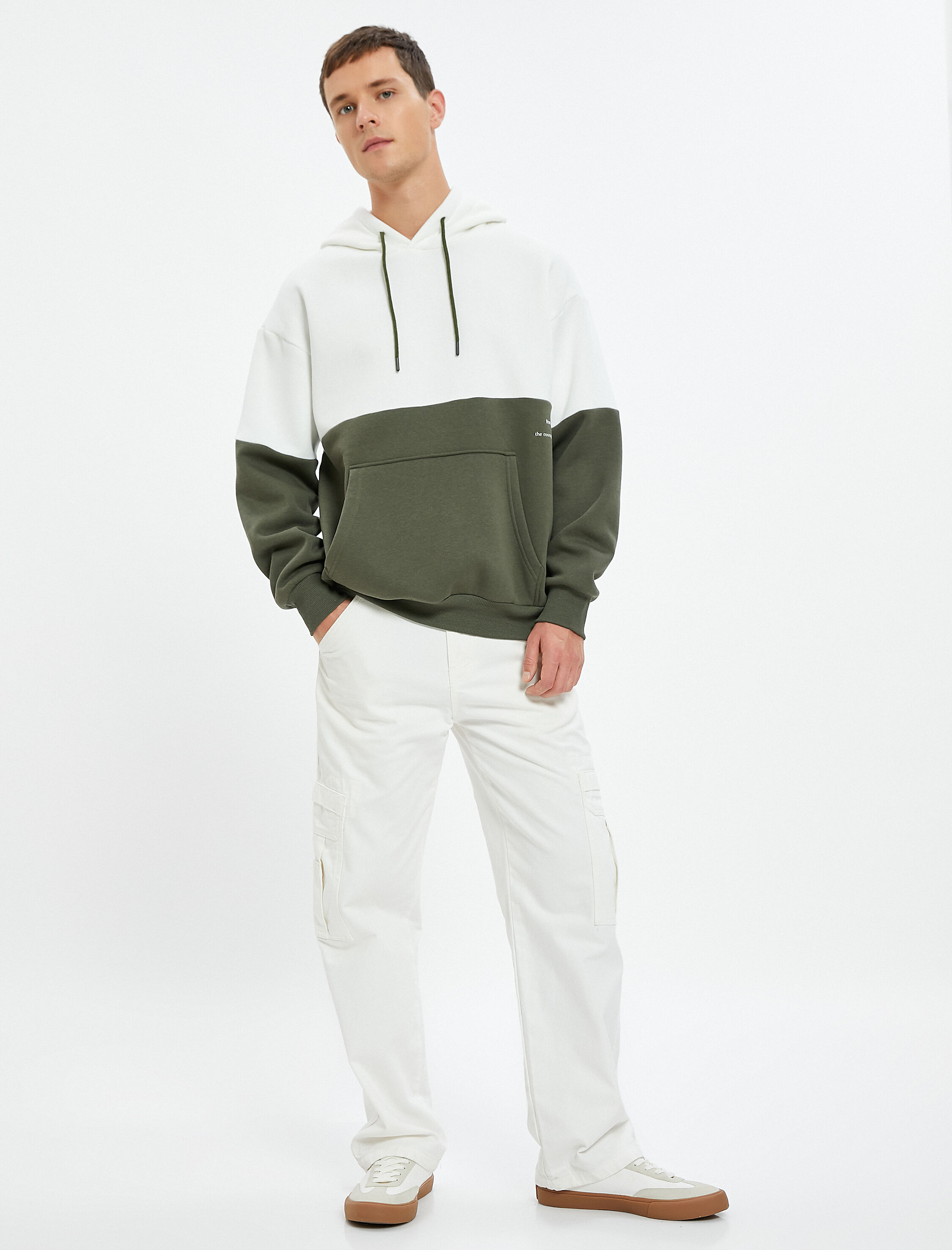 Kapşonlu Sweat Kanguru Cepli Renk Bloklu Şardonlu