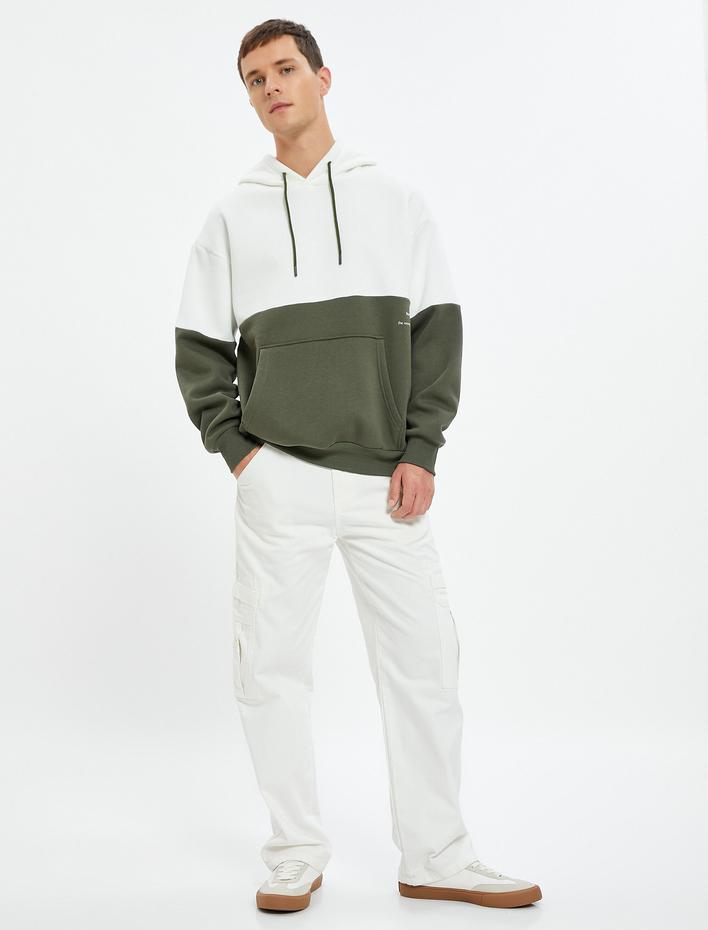  Kapşonlu Sweat Kanguru Cepli Renk Bloklu Şardonlu