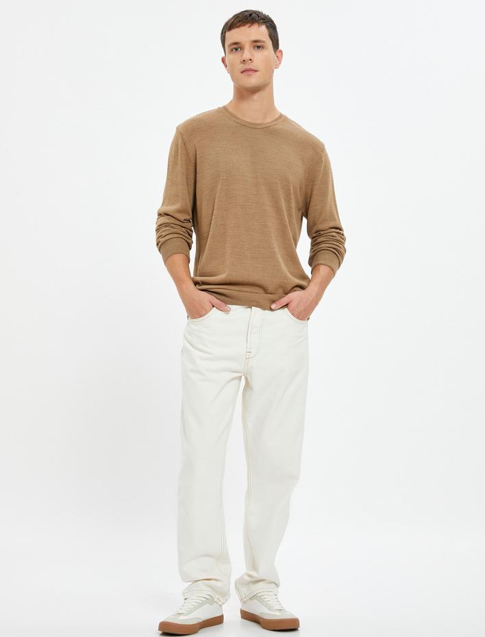  Basic Triko Kazak Bisiklet Yaka Dar Kesim Uzun Kollu