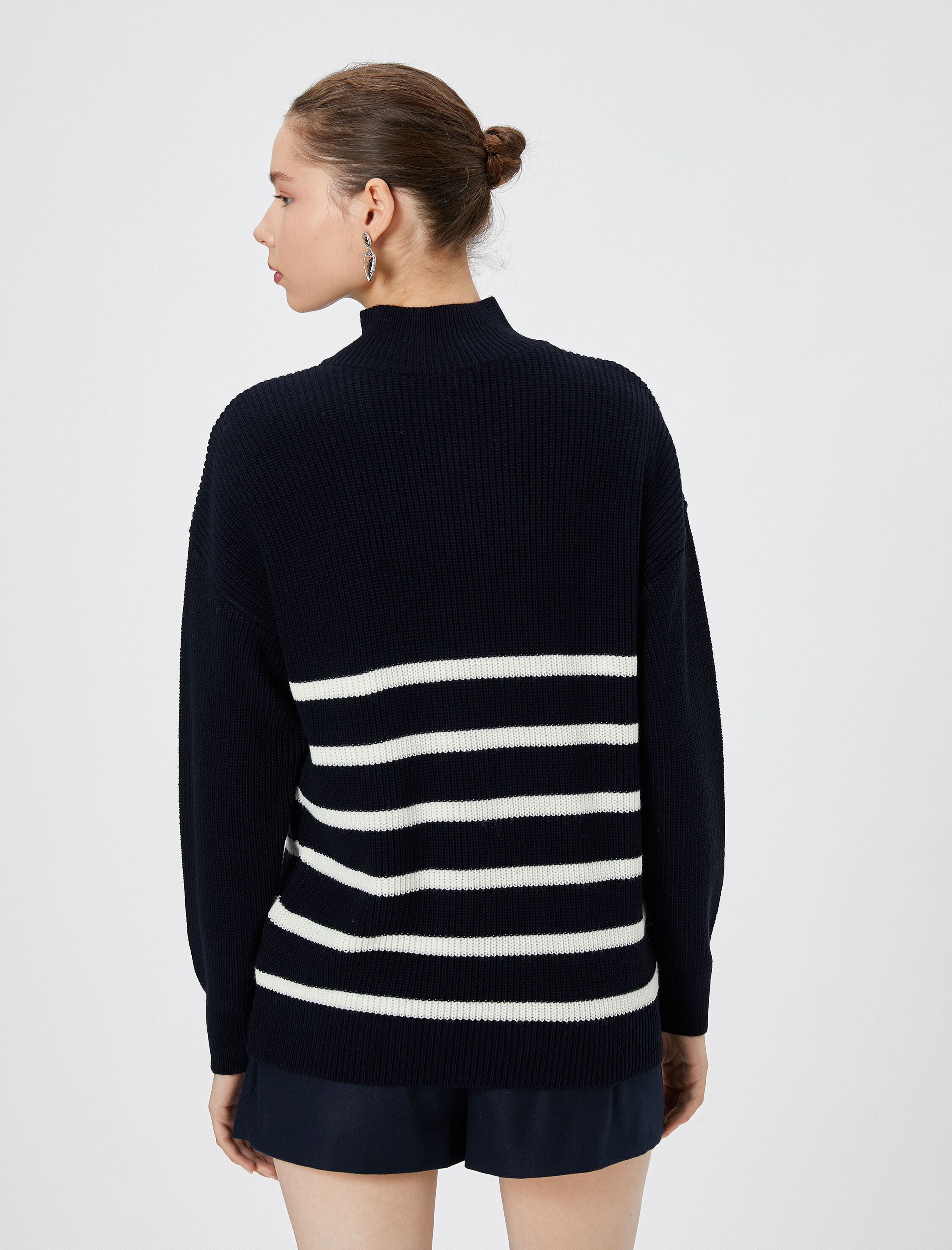   Triko Kazak Yarım Fermuarlı Dik Yaka Uzun Kollu