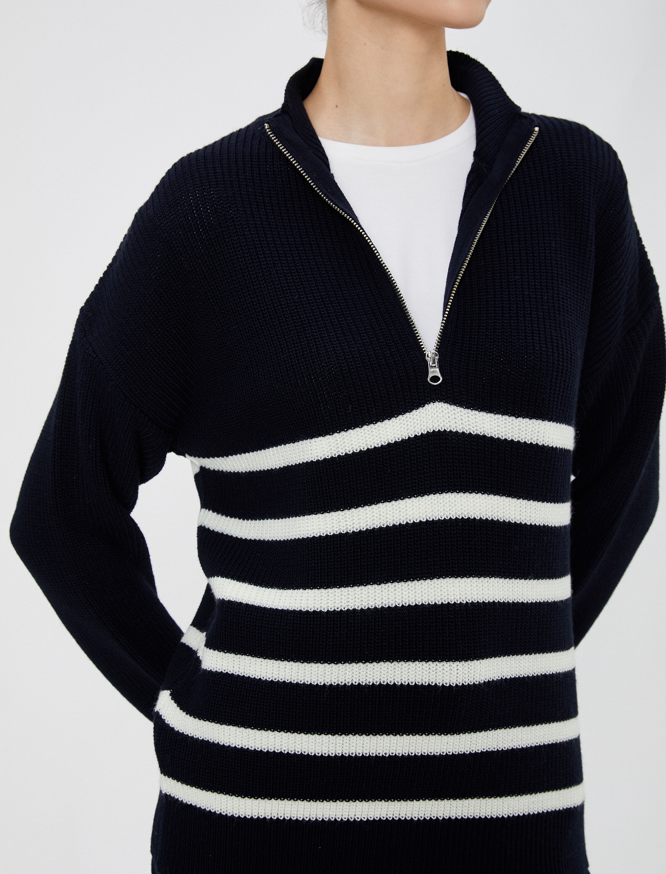   Triko Kazak Yarım Fermuarlı Dik Yaka Uzun Kollu