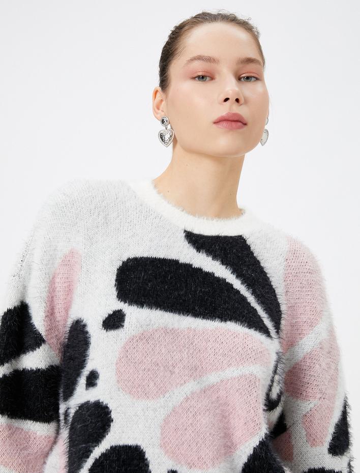  Triko Kazak Uzun Kollu Yuvarlak Yaka Desenli