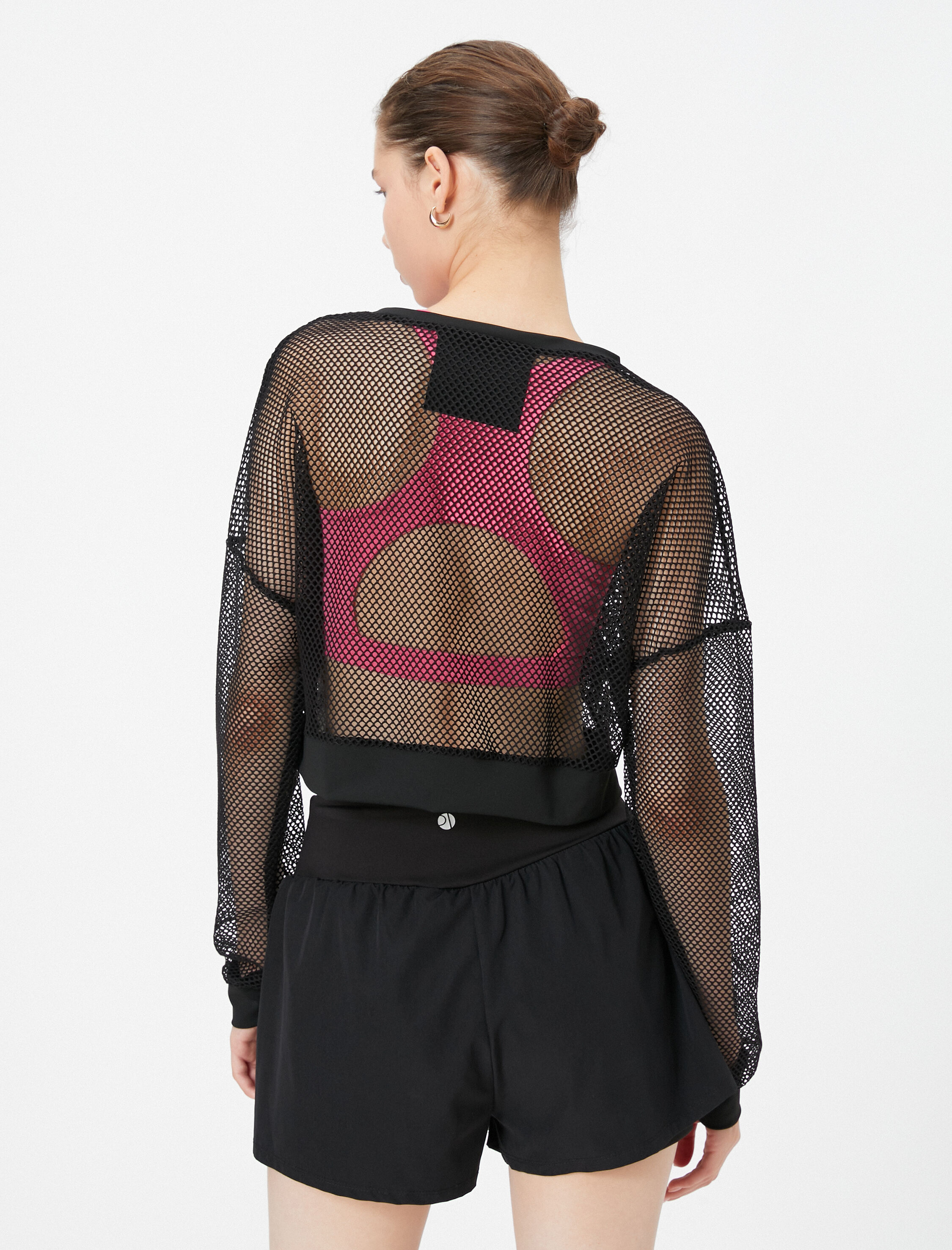   Spor File Tişört Crop Bisiklet Yaka Uzun Kollu