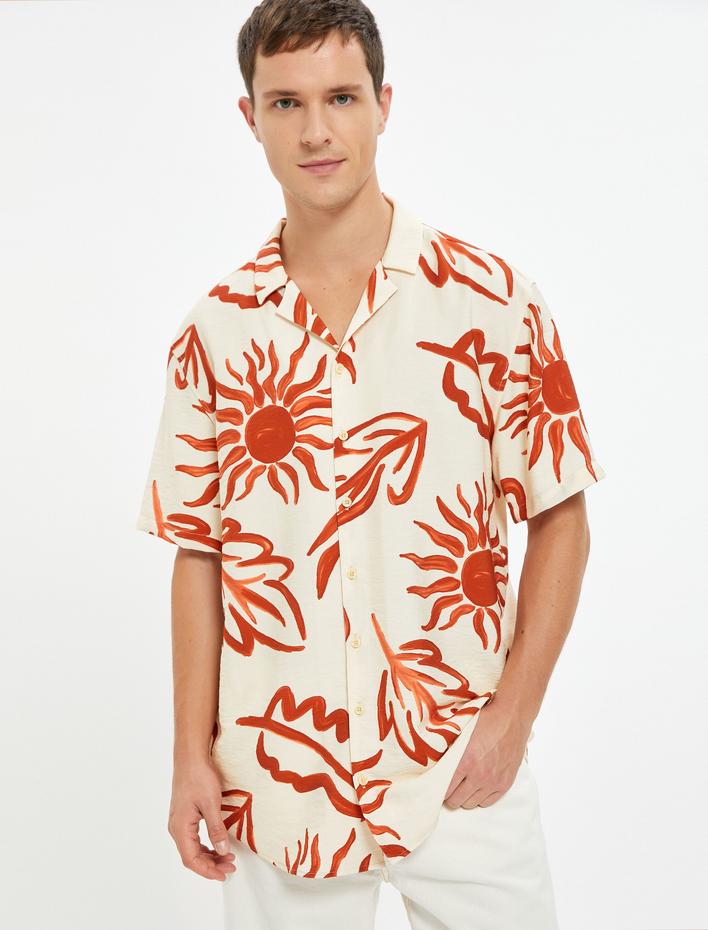  Yazlık Gömlek Kısa Kollu Devrik Yaka Yaprak Detaylı