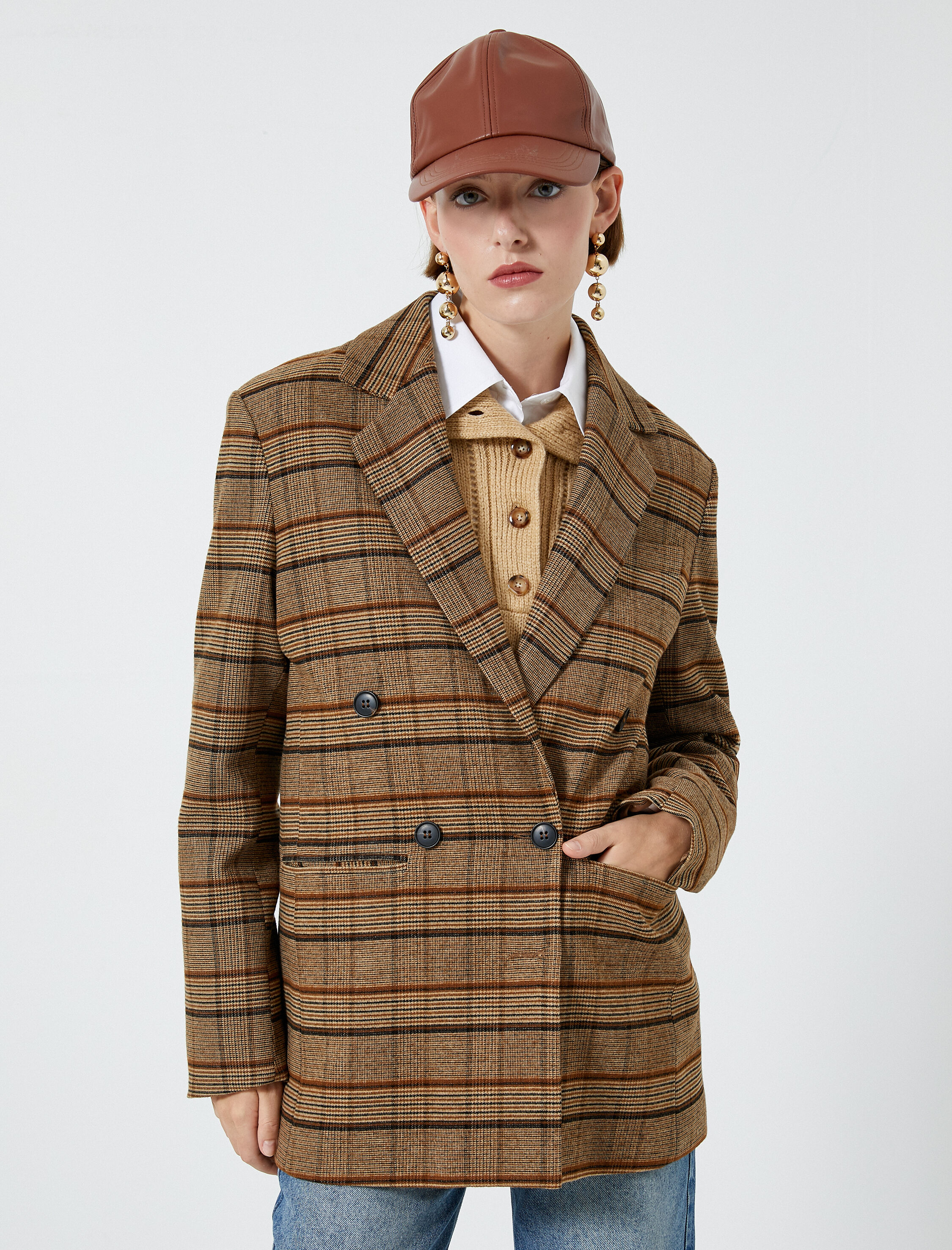   Blazer Ceket Kruvaze Düğmeli Cep Detaylı