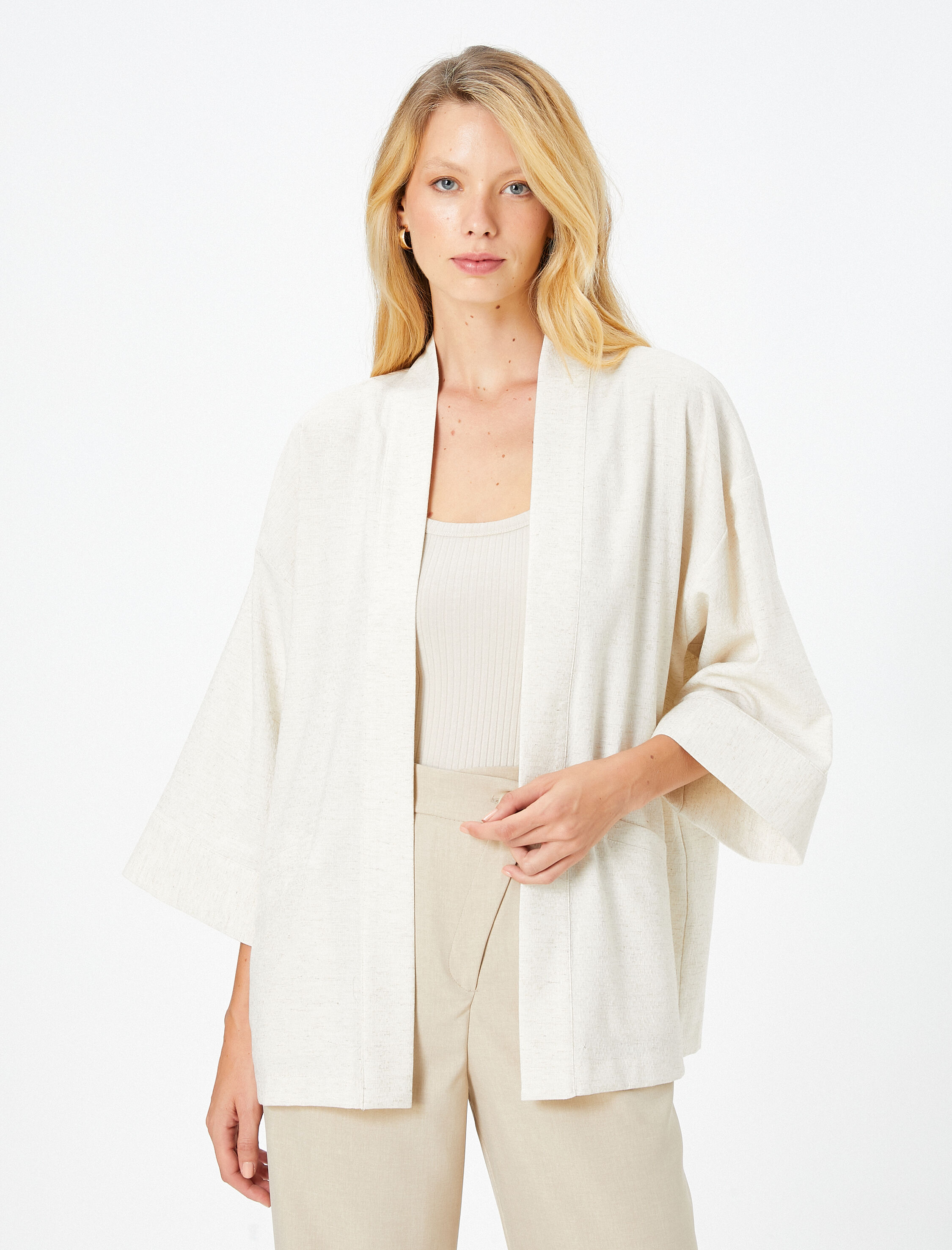   Kimono Yarım Kollu Cep Detaylı