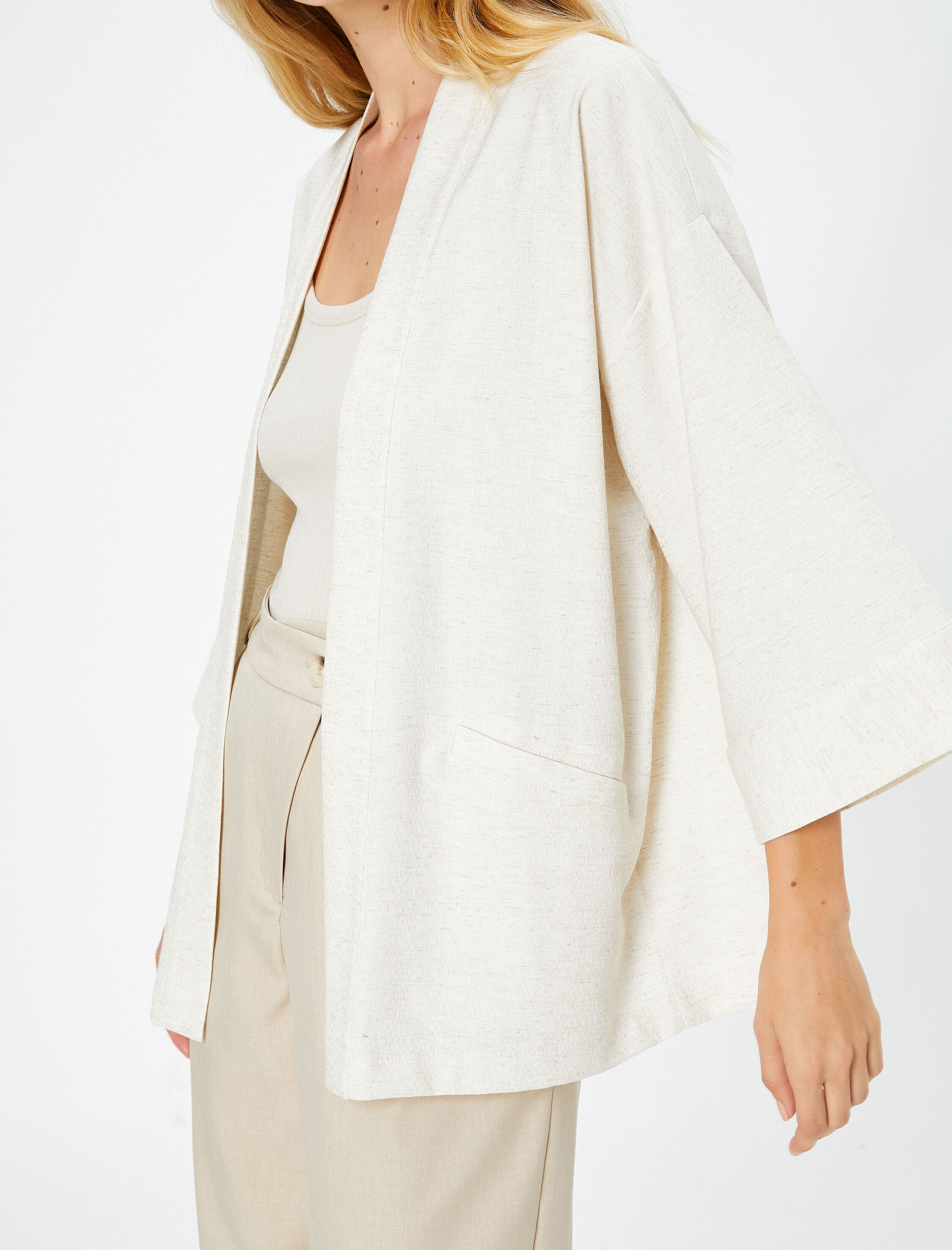   Kimono Yarım Kollu Cep Detaylı