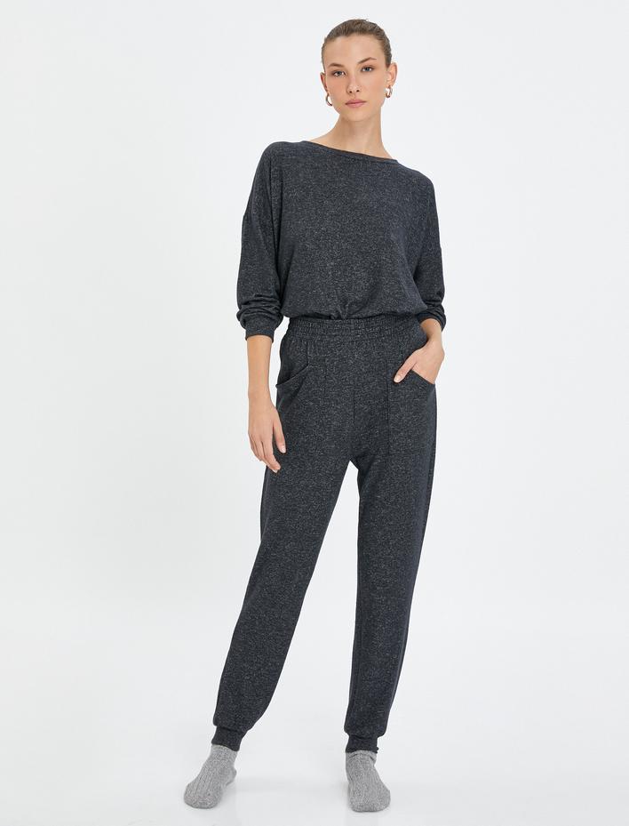  Jogger Pijama Altı Beli ve Paçası Lastikli Viskon Karışımlı