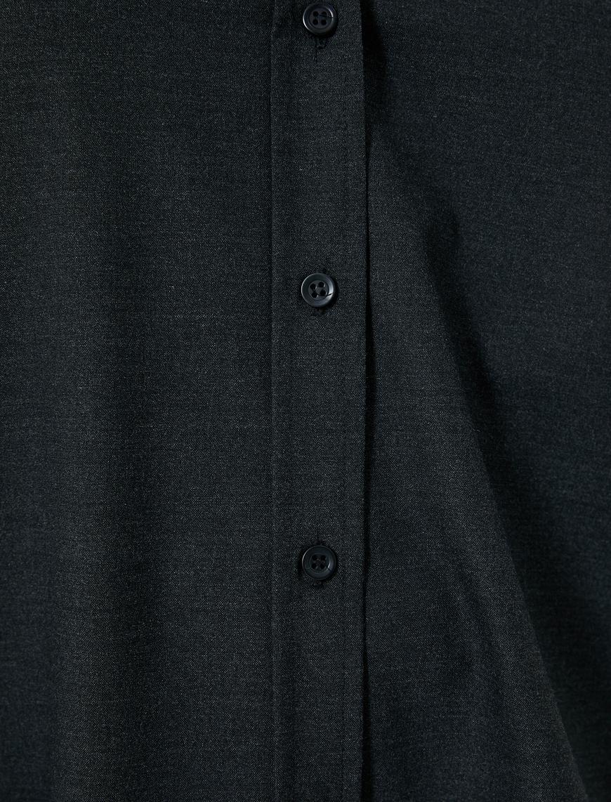   Oversize Gömlek Uzun Kollu Düğmeli Viskon Karışımlı