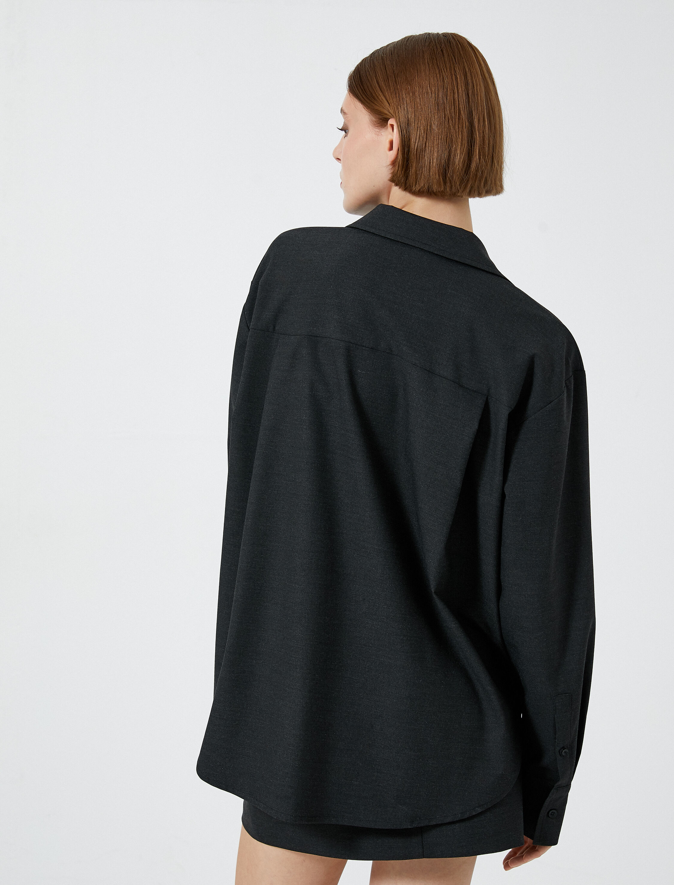   Oversize Gömlek Uzun Kollu Düğmeli Viskon Karışımlı