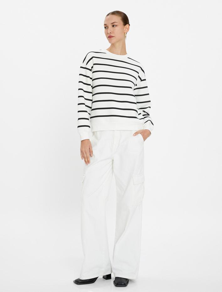  Bisiklet Yaka Sweatshirt Uzun Kollu Basic Pamuklu