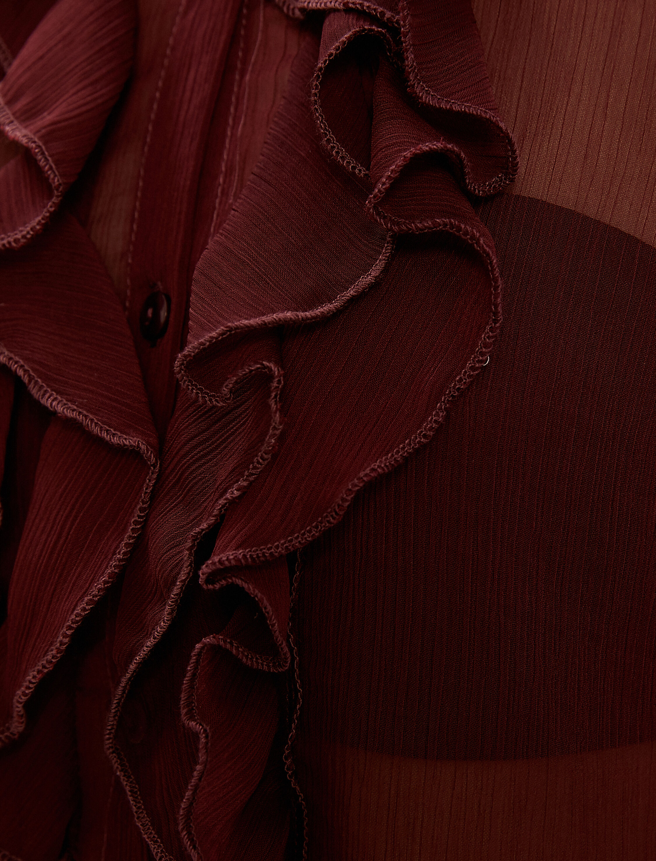   Şifon Gömlek Transparan Fırfırlı Düğmeli Bisiklet Yaka