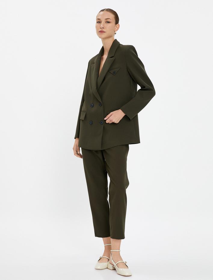  Oversize Blazer Ceket Düğmeli Kruvaze Kapaklı Cepli