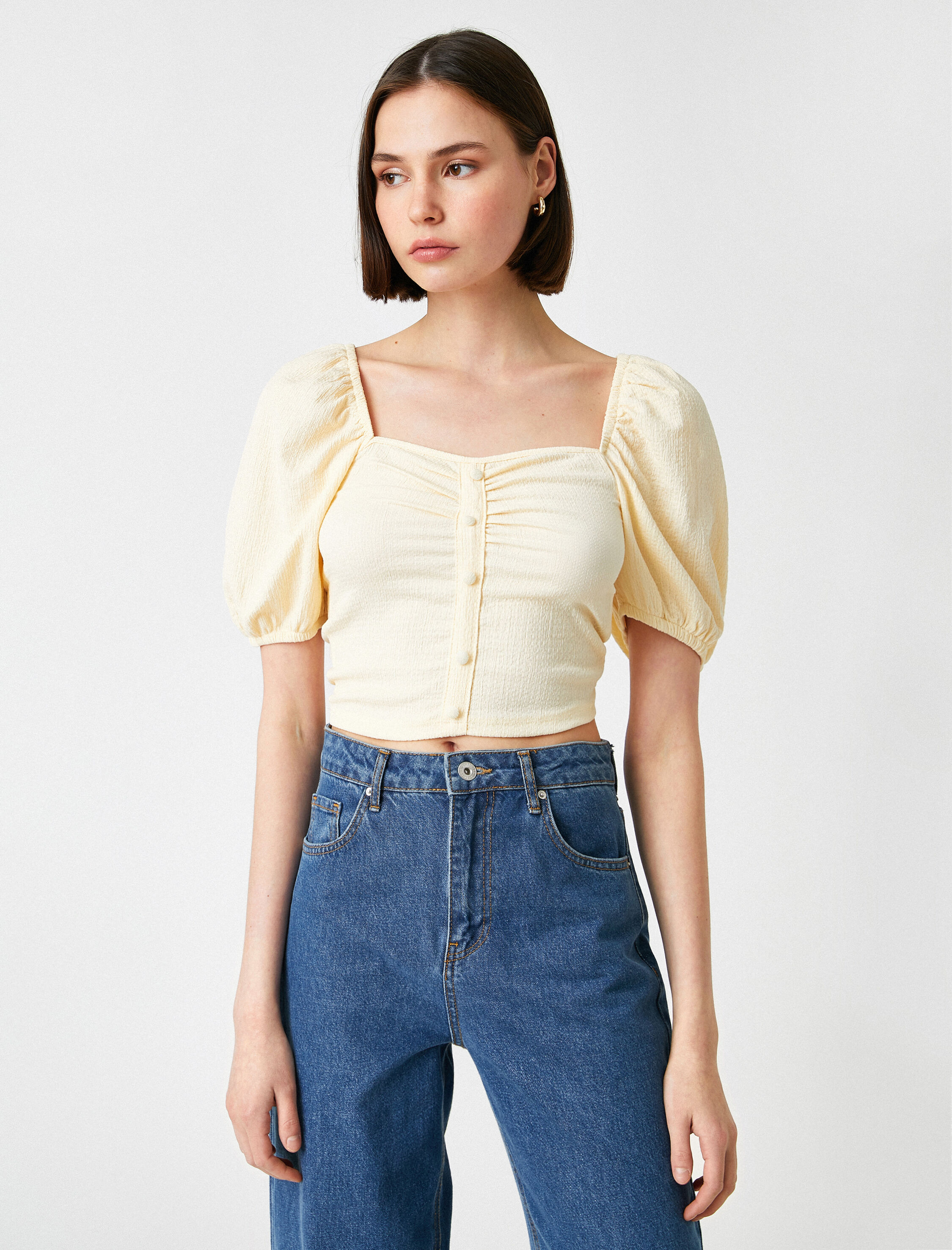   Balon Kollu Büzgülü Bluz