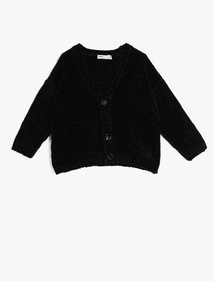 Kız Çocuk Düğme Detaylı Triko Hırka