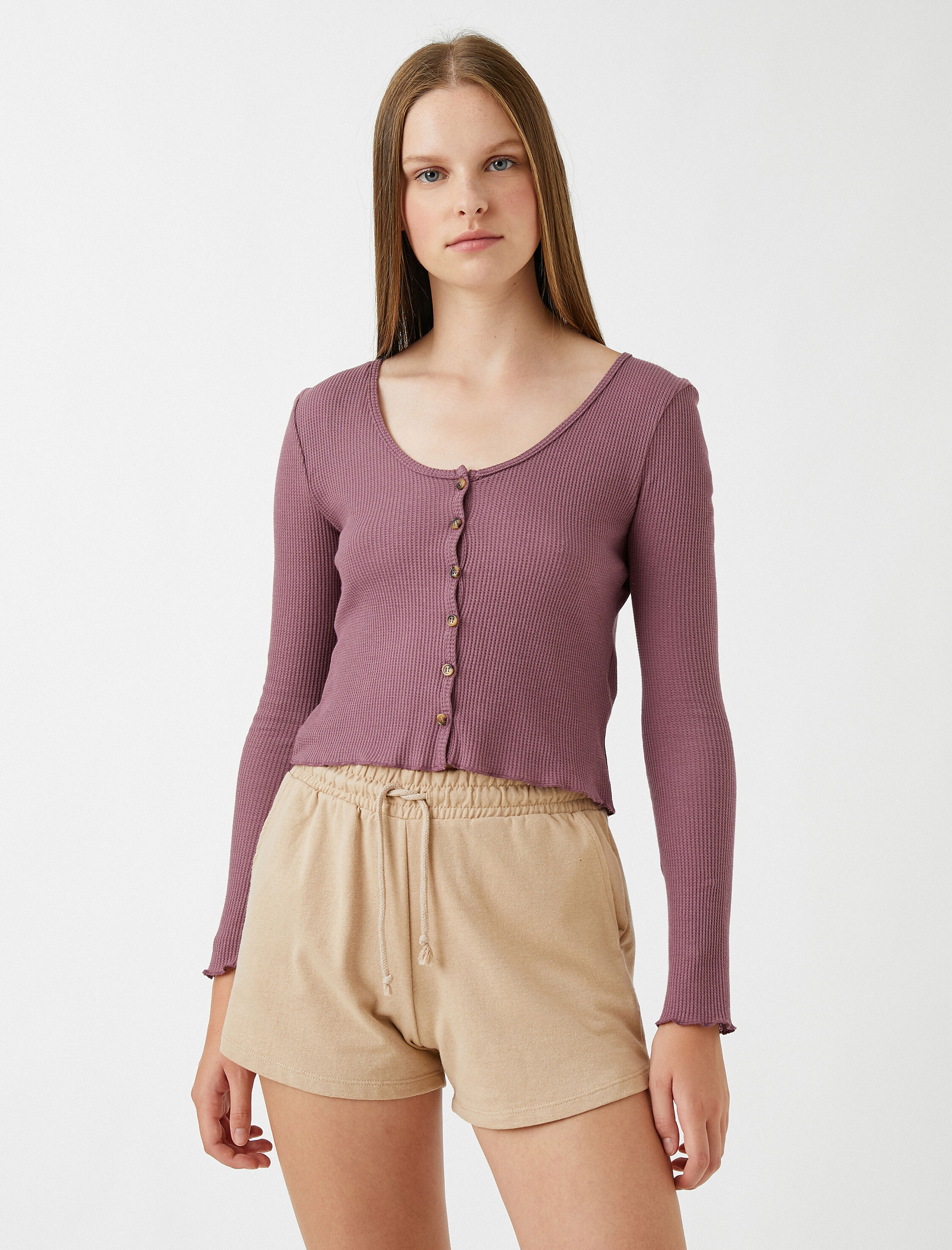   Slim Fit Waffle Hırka Pamuklu