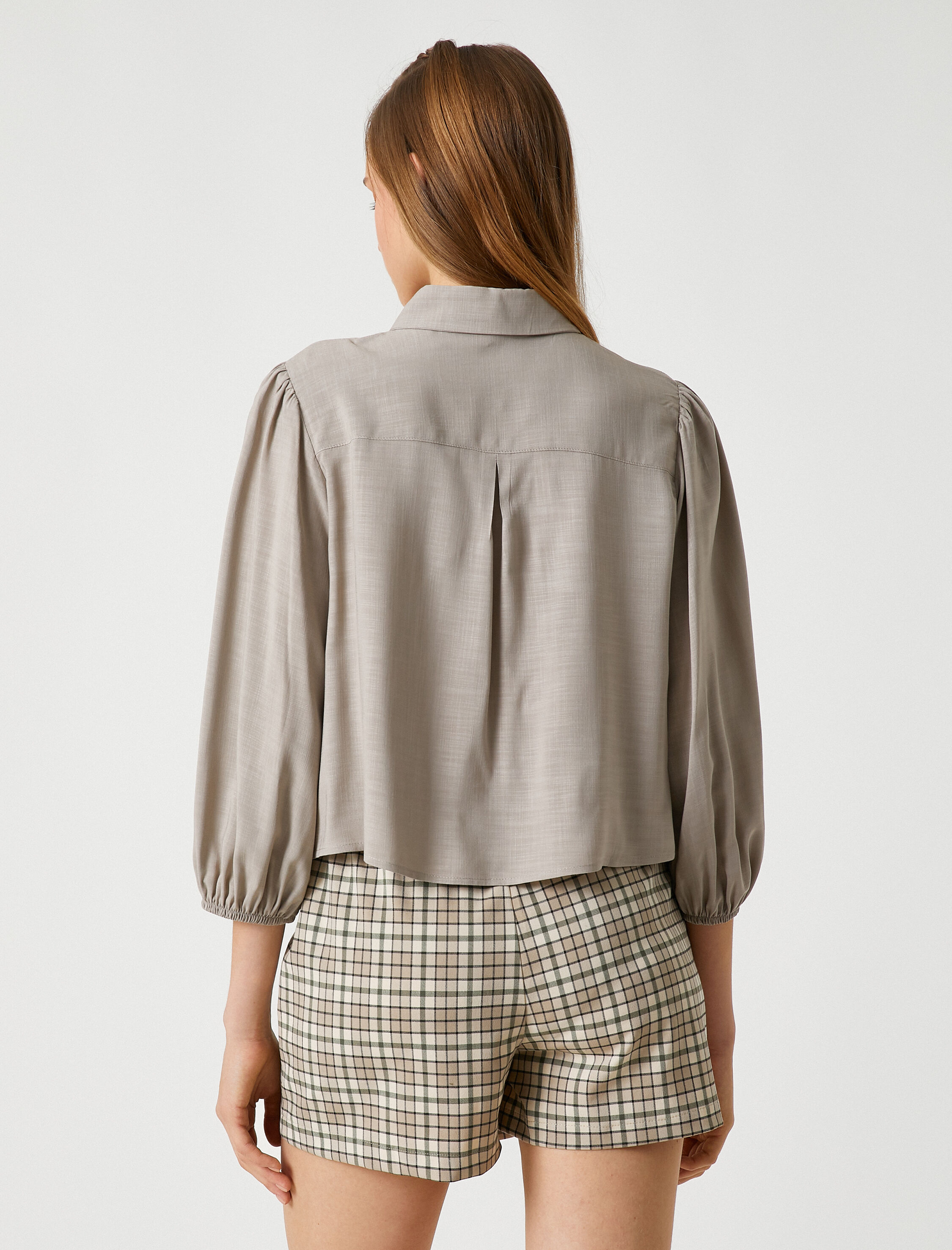   Balon Kollu Gömlek Önü Düğmeli Klasik Yaka