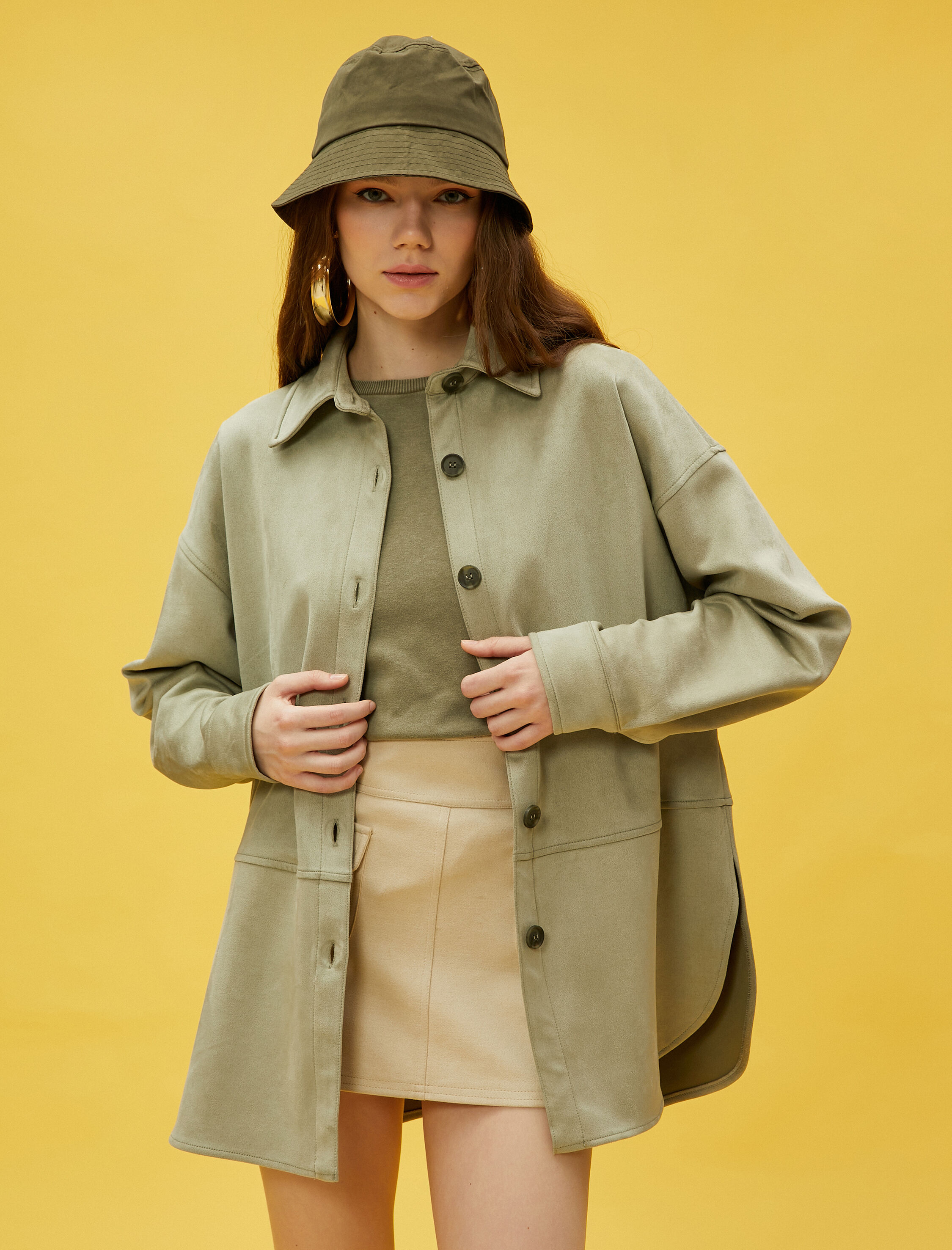   Süet Görünümlü Gömlek Ceket