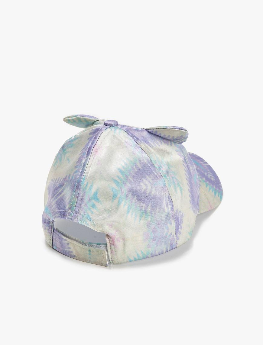  Kız Çocuk Kedi Şapka Aplike Detaylı Batik Desenli
