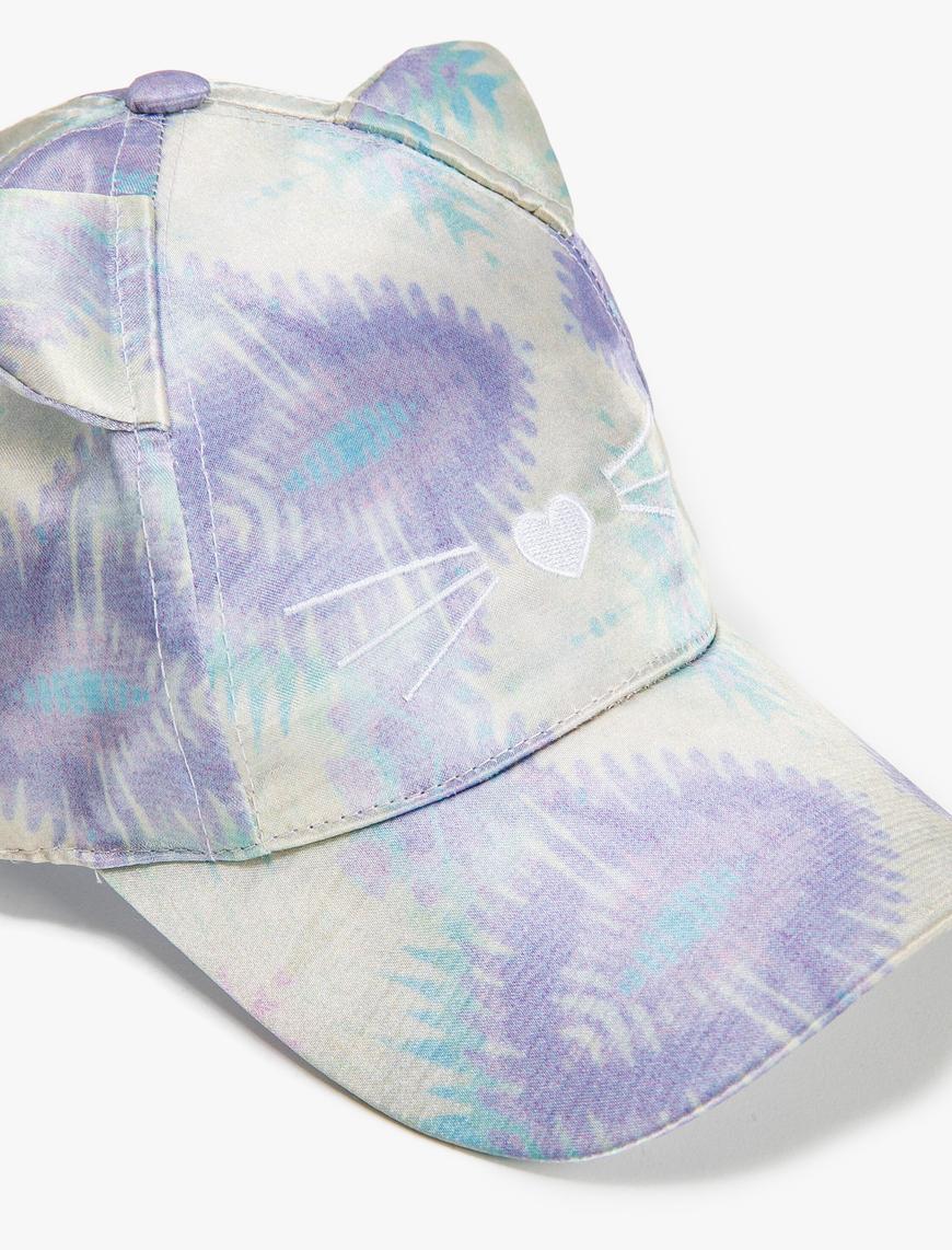 Kız Çocuk Kedi Şapka Aplike Detaylı Batik Desenli