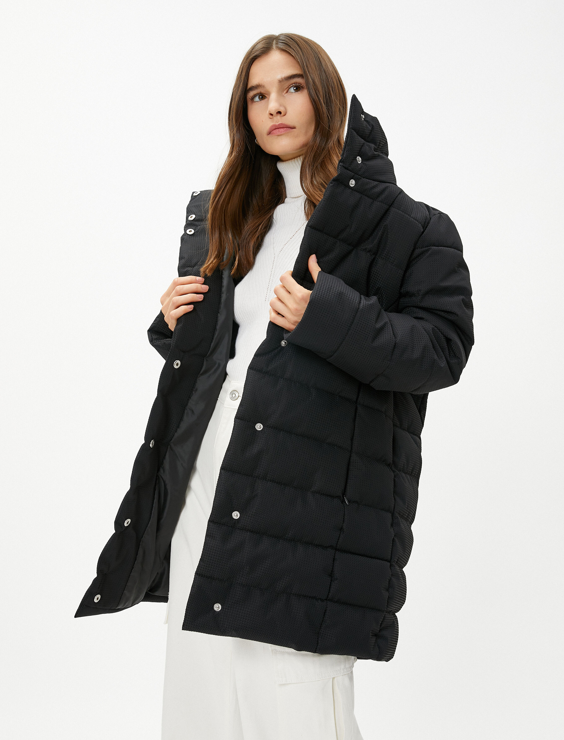   Şişme Mont Dik Yaka Çıtçıtlı Relax Fit