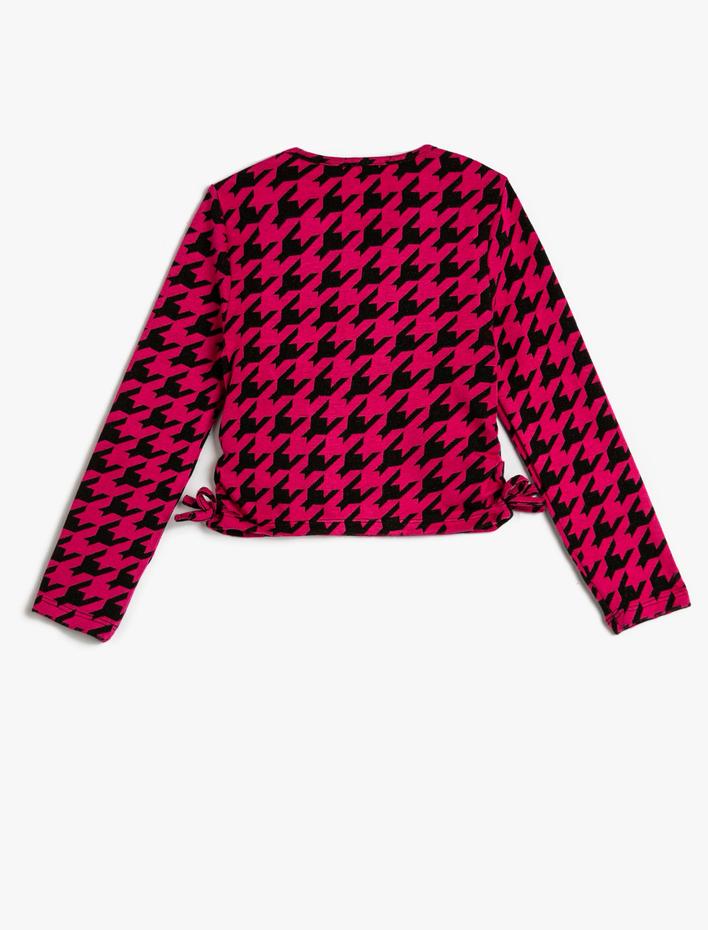 Kız Çocuk Crop Tişört Uzun Kollu Yuvarlak Yaka Yanları Bağlama Detaylı