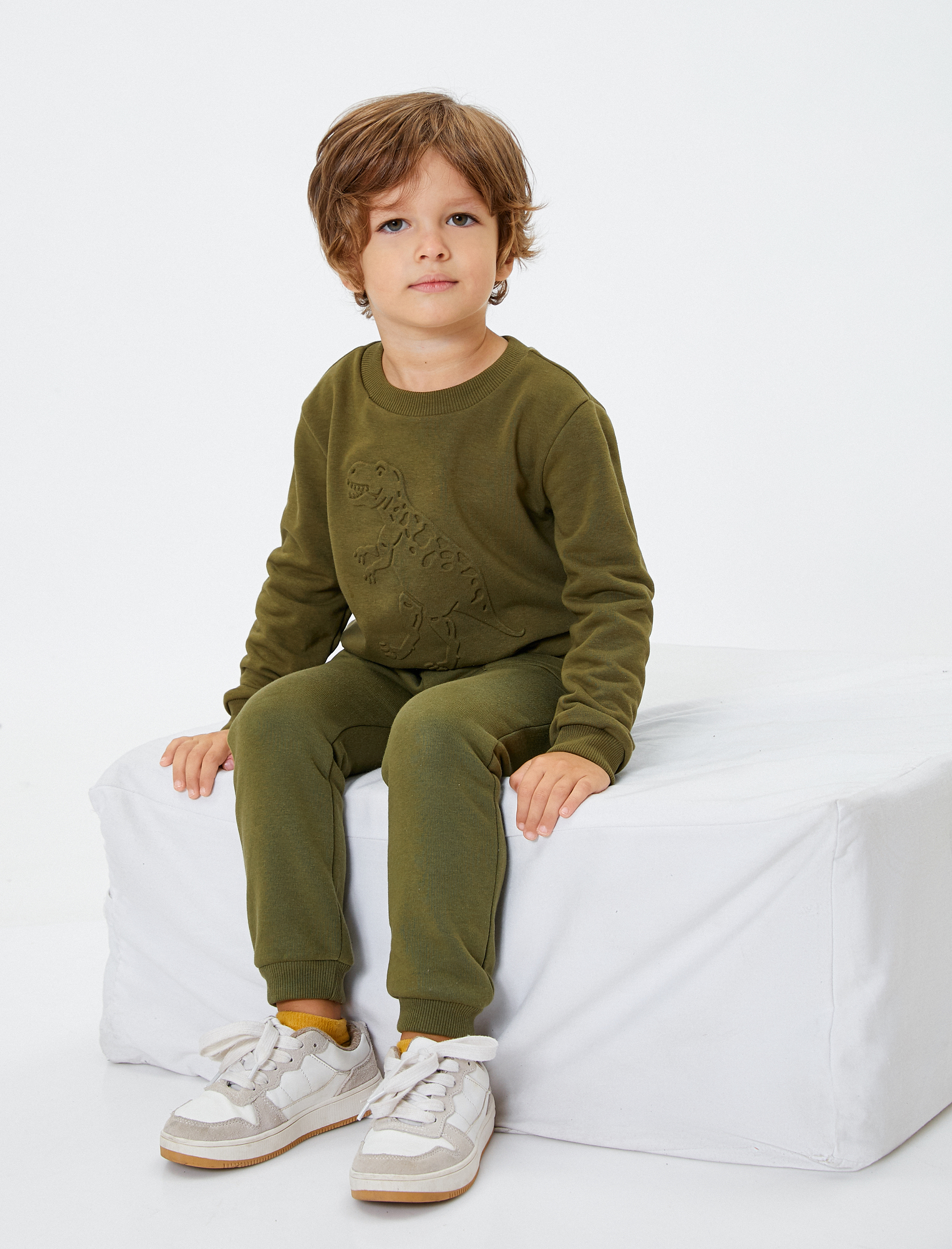 Erkek Bebek Dinozorlu Sweatshirt Bisiklet Yaka Uzun Kollu