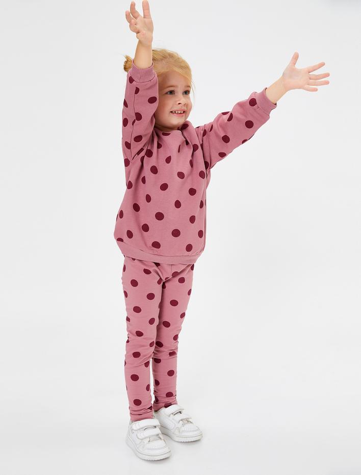 Kız Bebek Basic Sweatshirt Puantiyeli Bisiklet Yaka Uzun Kollu Pamuklu Şardonlu