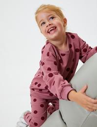 Basic Sweatshirt Puantiyeli Bisiklet Yaka Uzun Kollu Pamuklu Şardonlu