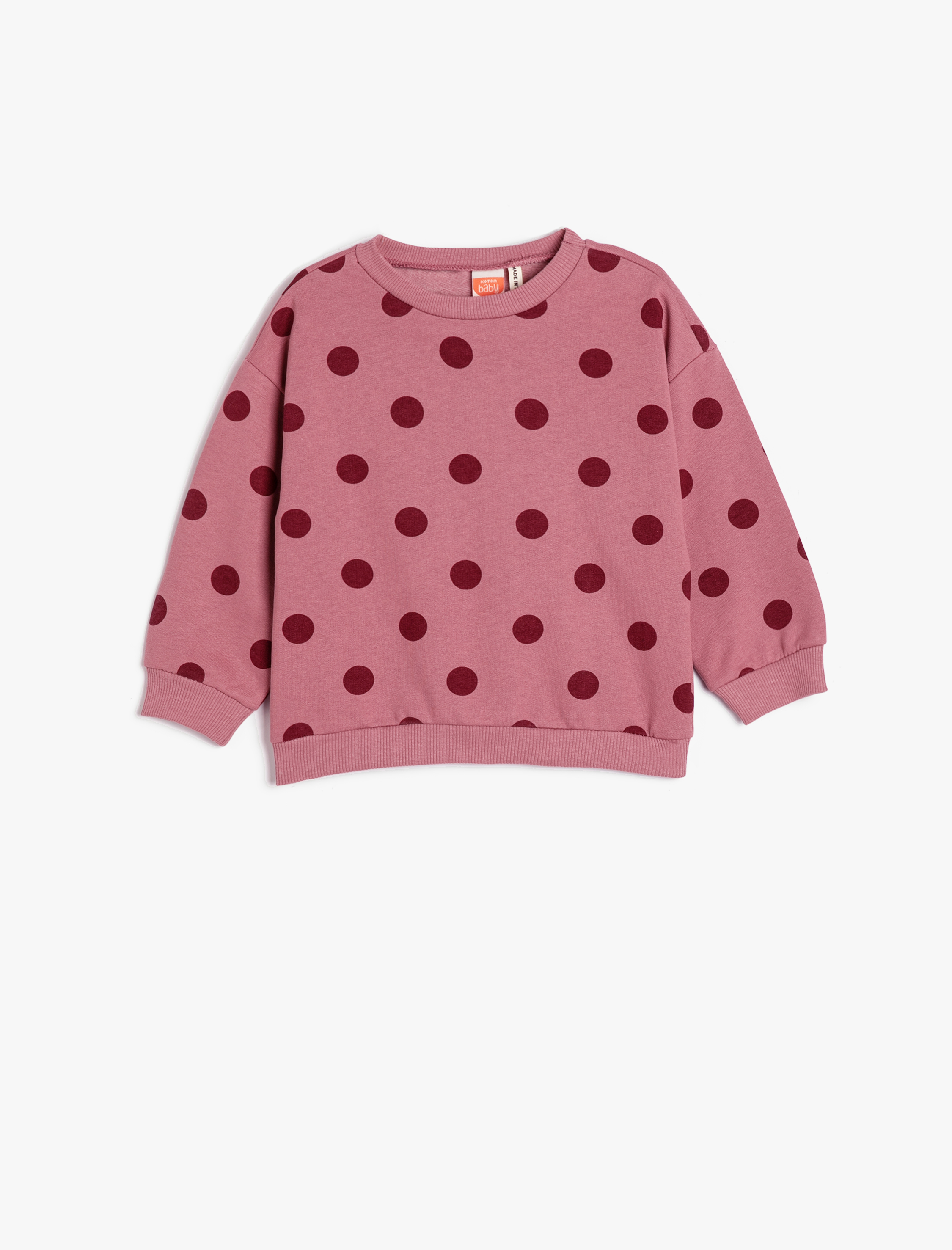  Kız Bebek Basic Sweatshirt Puantiyeli Bisiklet Yaka Uzun Kollu Pamuklu Şardonlu